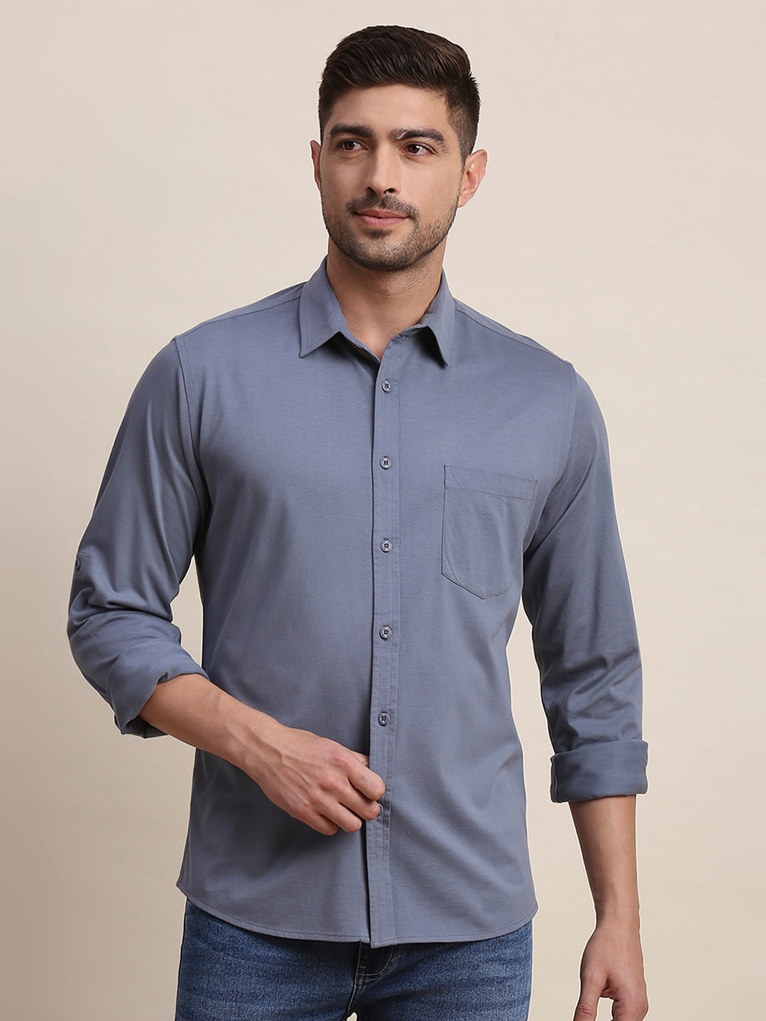 

Moda Rapido Spread Collar Long Sleeves Classic Slim Fit Casual Shirt, Grey