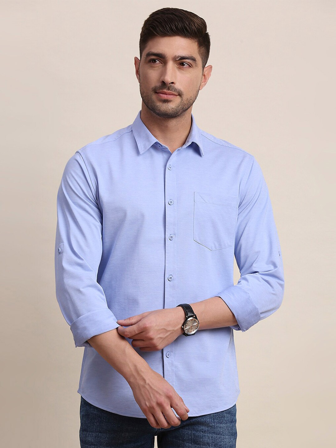 

Moda Rapido Spread Collar Long Sleeves Classic Slim Fit Casual Shirt, Blue