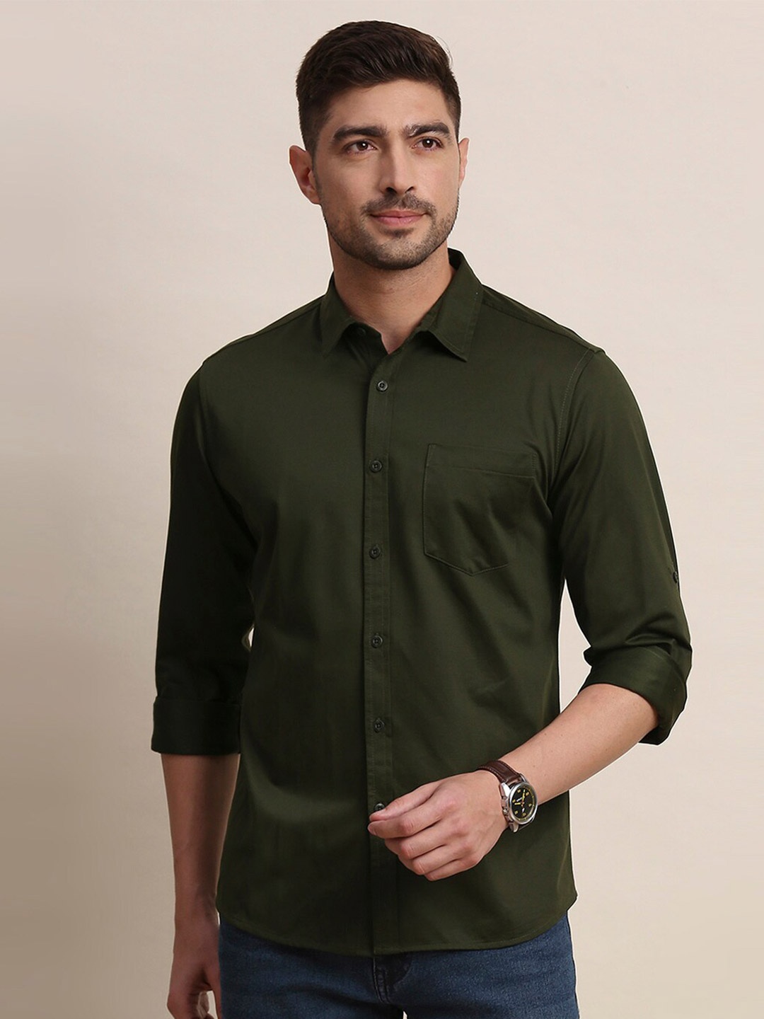 

Moda Rapido Classic Slim Fit Casual Shirt, Olive