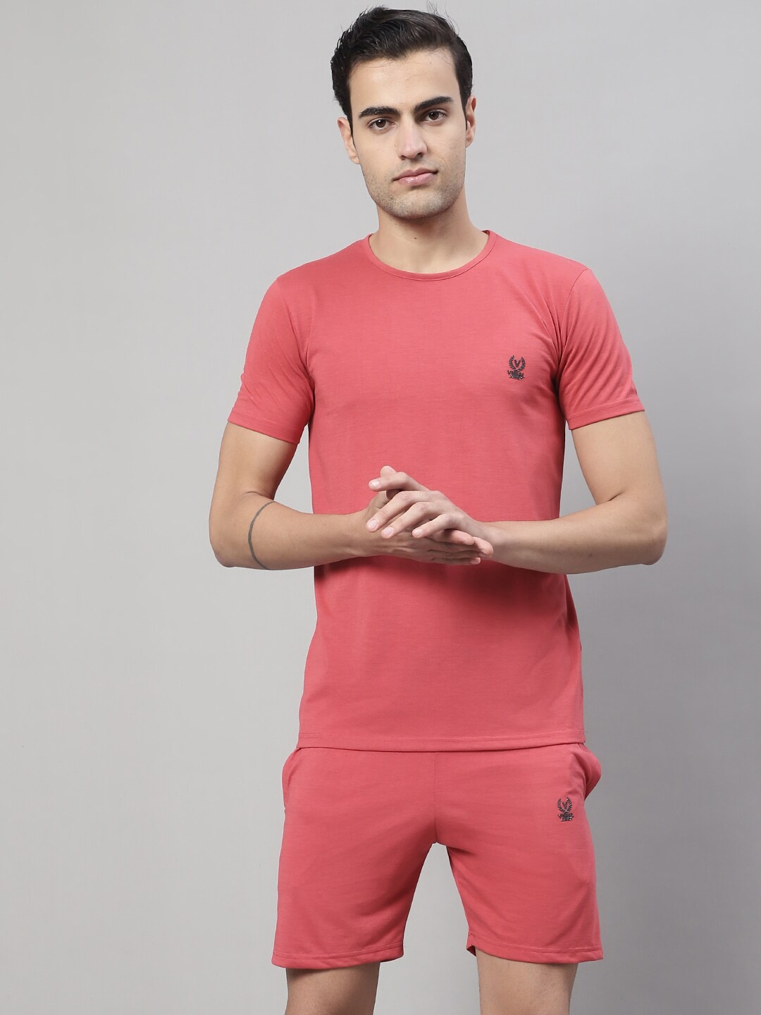 

VIMAL JONNEY Round Neck Short Sleeves Comfort Co-Ords, Pink