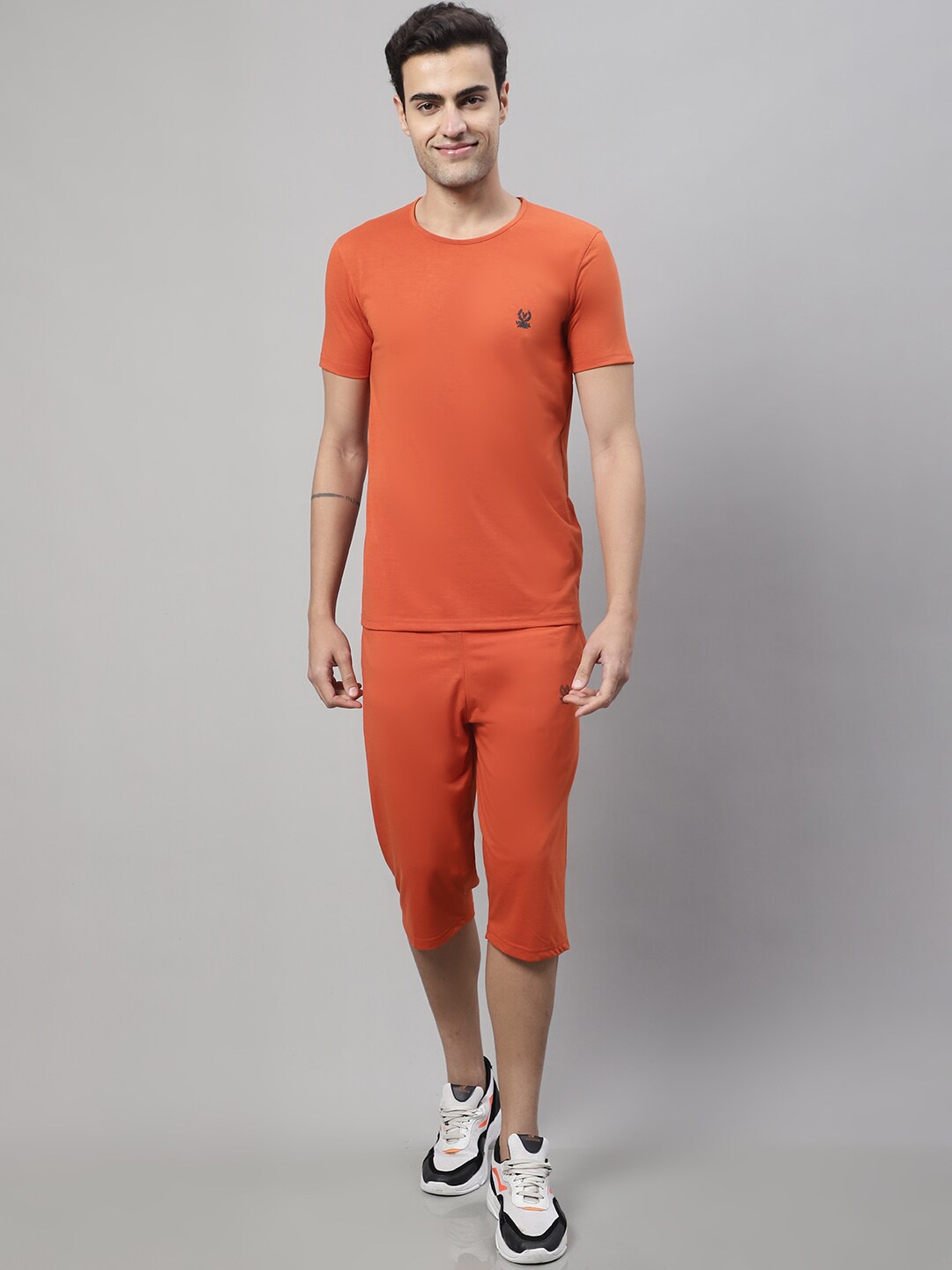 

MACK JONNEY Round Neck Short Sleeves Soft and Breathable Comfort Co-Ords, Rust