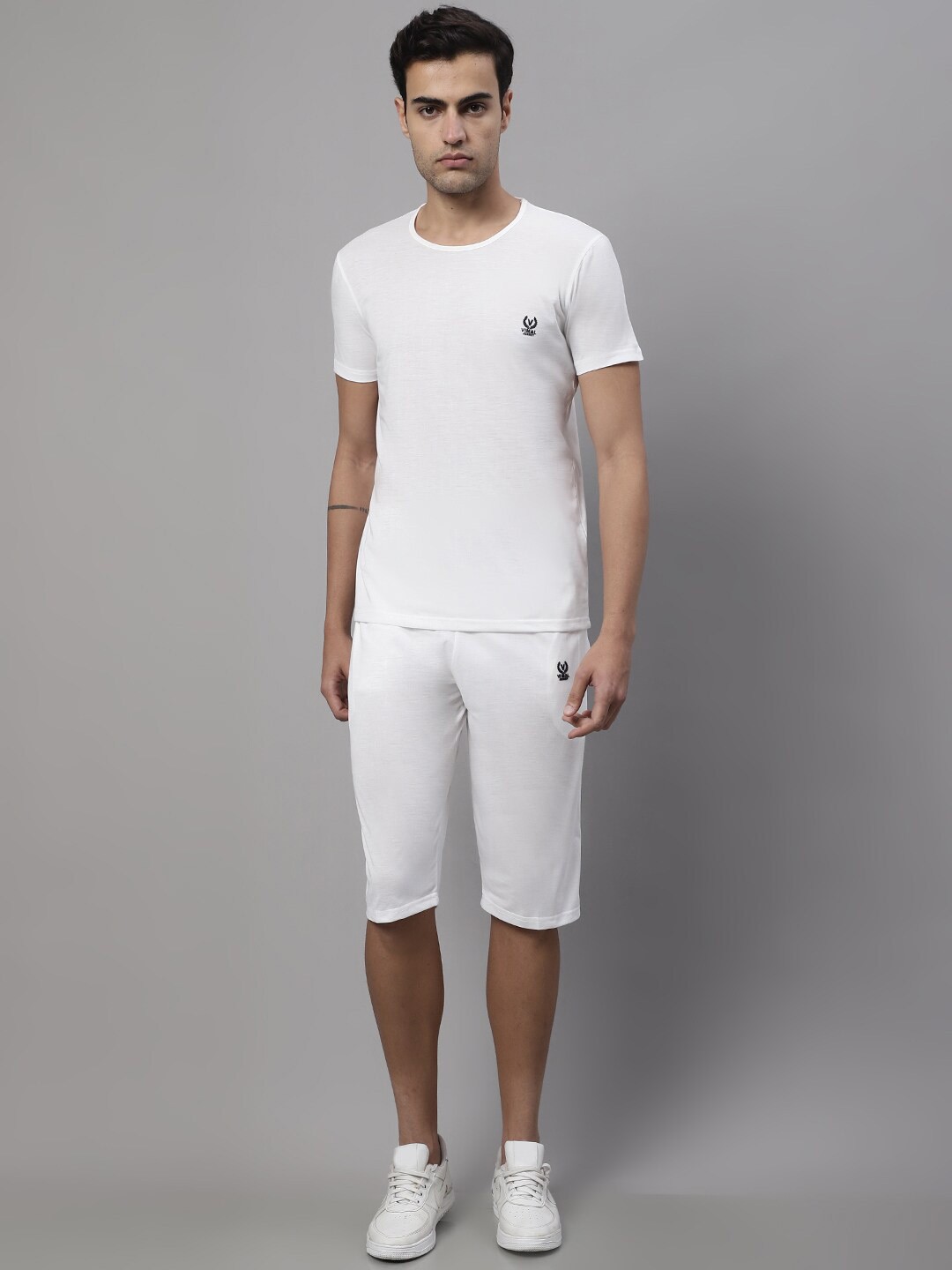 

VIMAL JONNEY Round Neck Short Sleeves Soft and Breathable Comfort Co-Ords, White