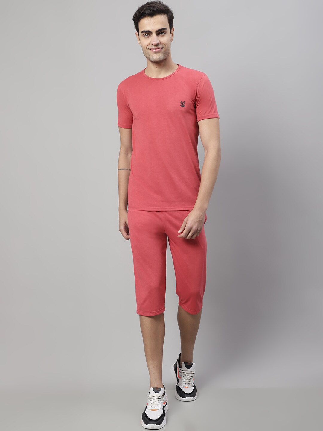 

VIMAL JONNEY Round Neck Short Sleeves Soft and Breathable Comfort Pure Cotton Co-Ords, Pink