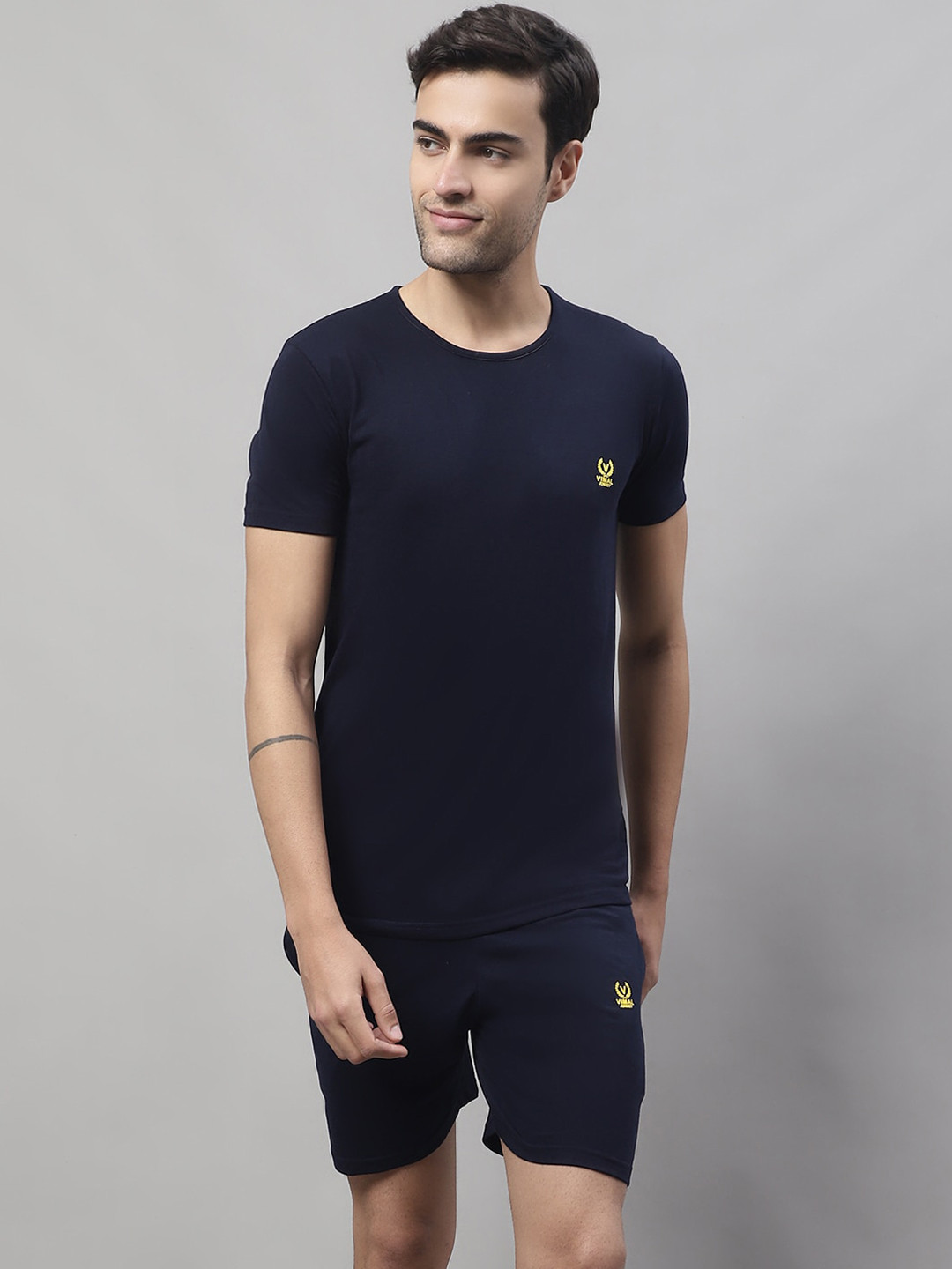 

MACK JONNEY Round Neck Short Sleeves Comfort Pure Cotton Co-Ords, Navy blue