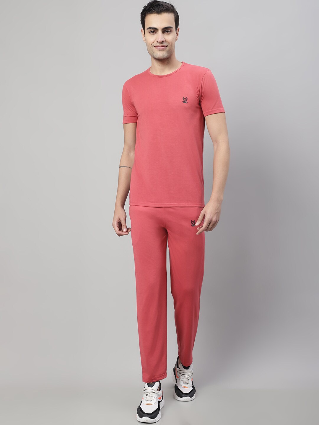

VIMAL JONNEY Round Neck Short Sleeves Comfort Co-Ords, Pink