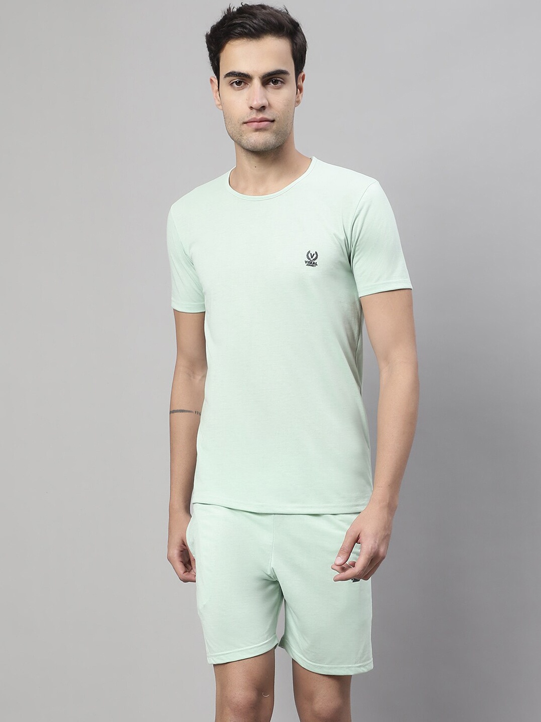 

VIMAL JONNEY Men T-Shirt & Shorts Co-Ord Set, Sea green