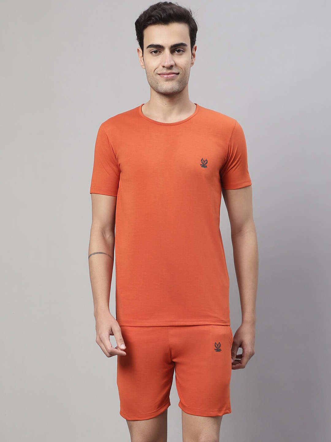 

MACK JONNEY Men Skin Friendly T-Shirt & Shorts Co-Ord Set, Orange