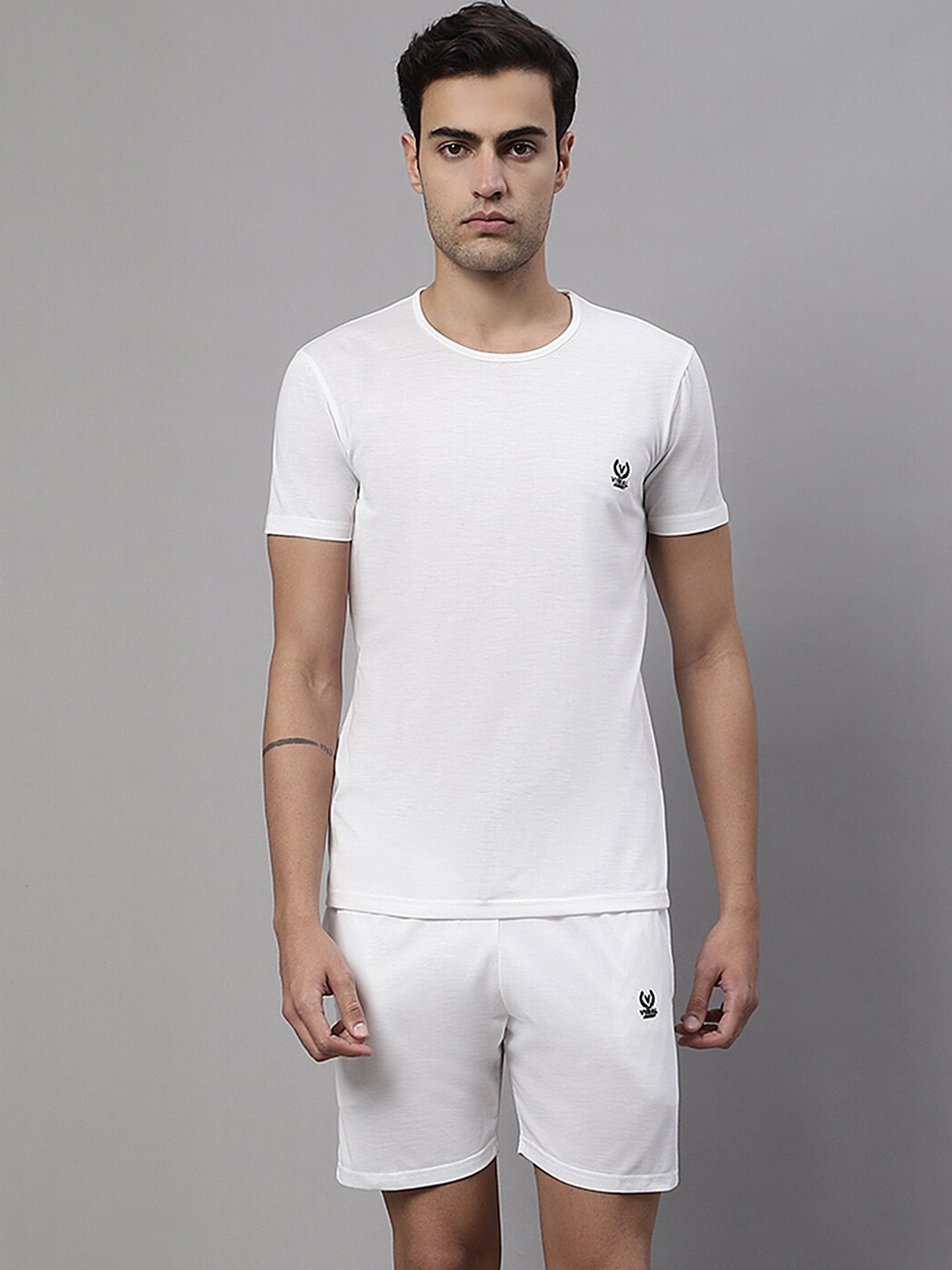 

MACK JONNEY Men Skin Friendly T-Shirt & Shorts Co-Ord Set, White