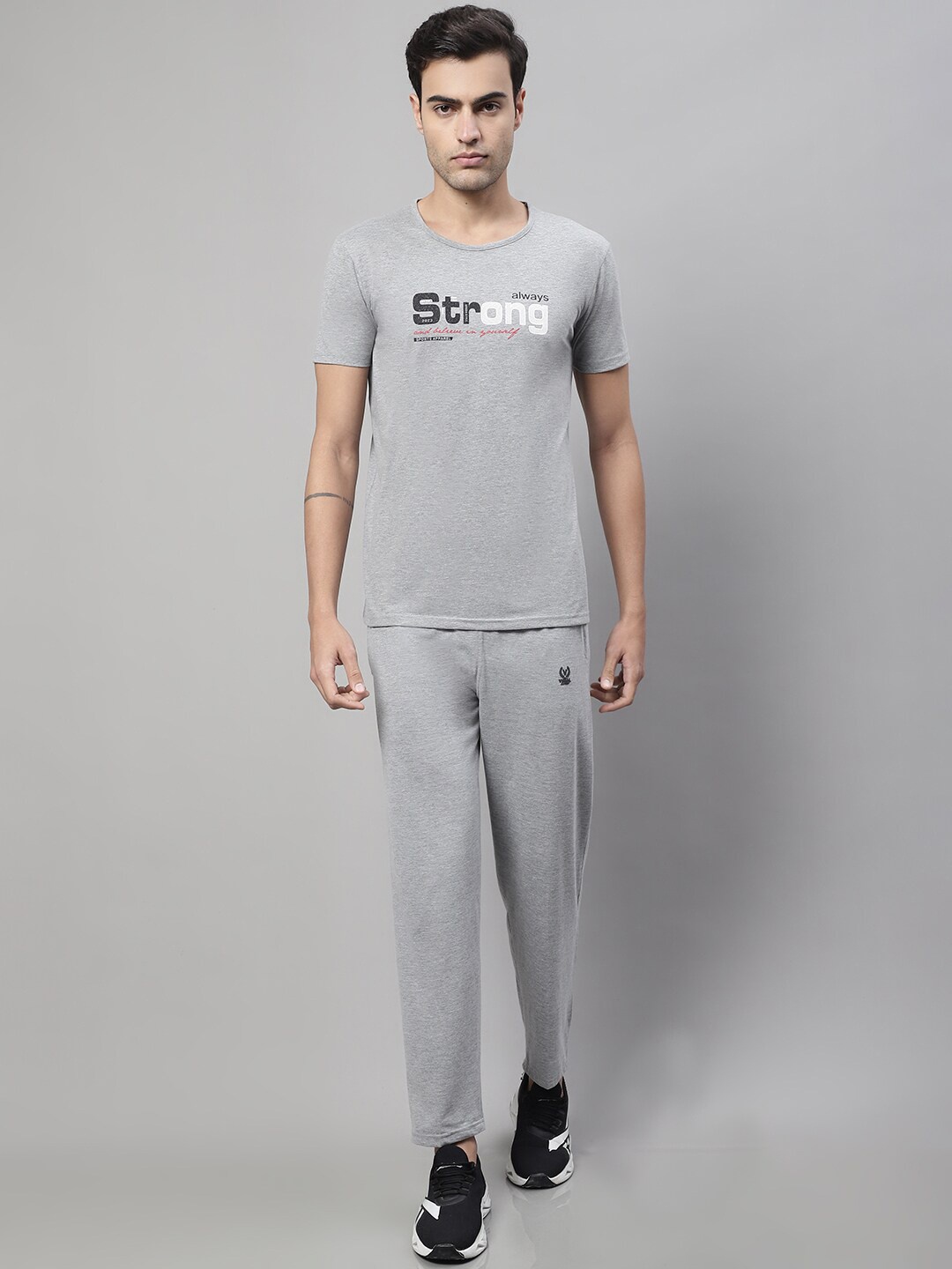 

MACK JONNEY Typography Printed Round Neck Short Sleeves Co-Ords, Grey