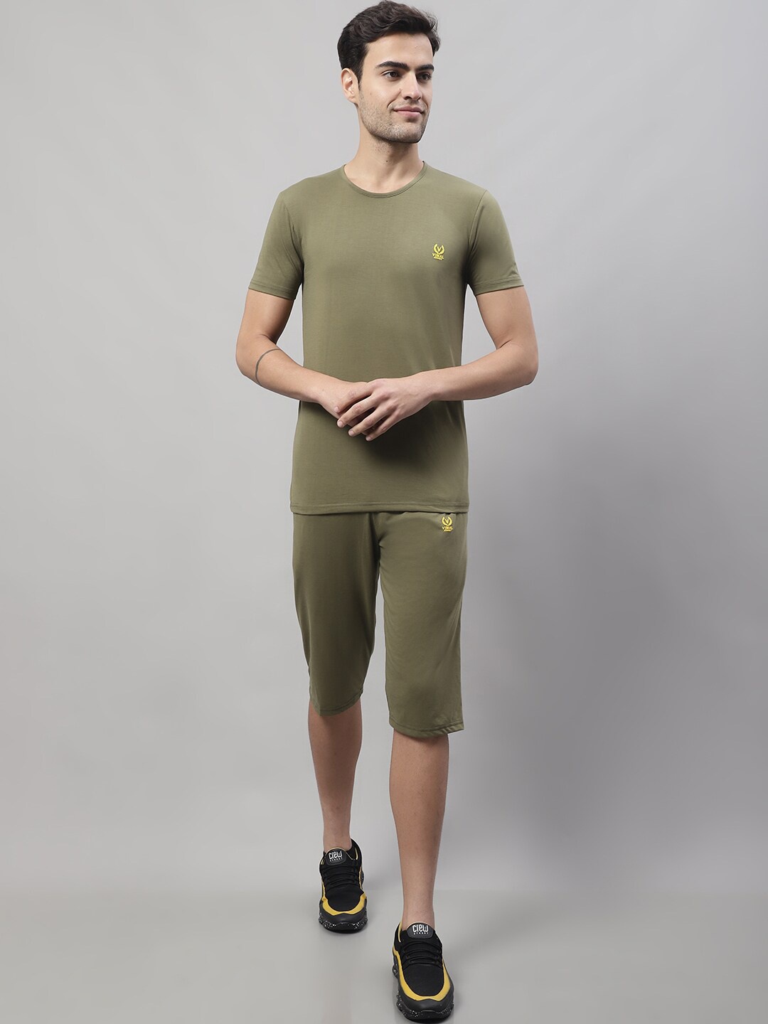 

MACK JONNEY Round Neck Short Sleeves Soft and Breathable Comfort Pure Cotton Co-Ords, Olive