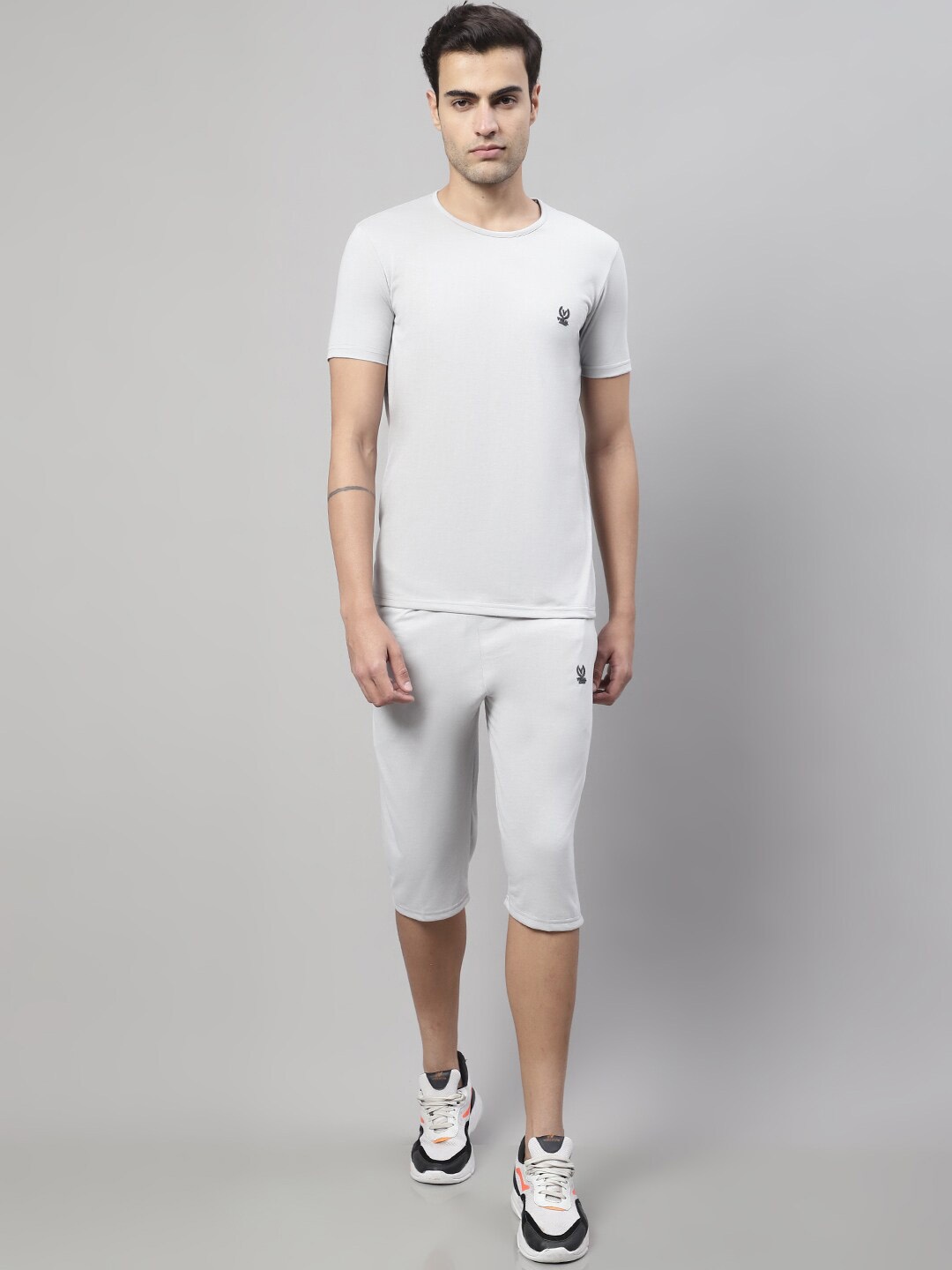 

MACK JONNEY Round Neck Short Sleeves Soft and Breathable Comfort Co-Ords, Grey melange