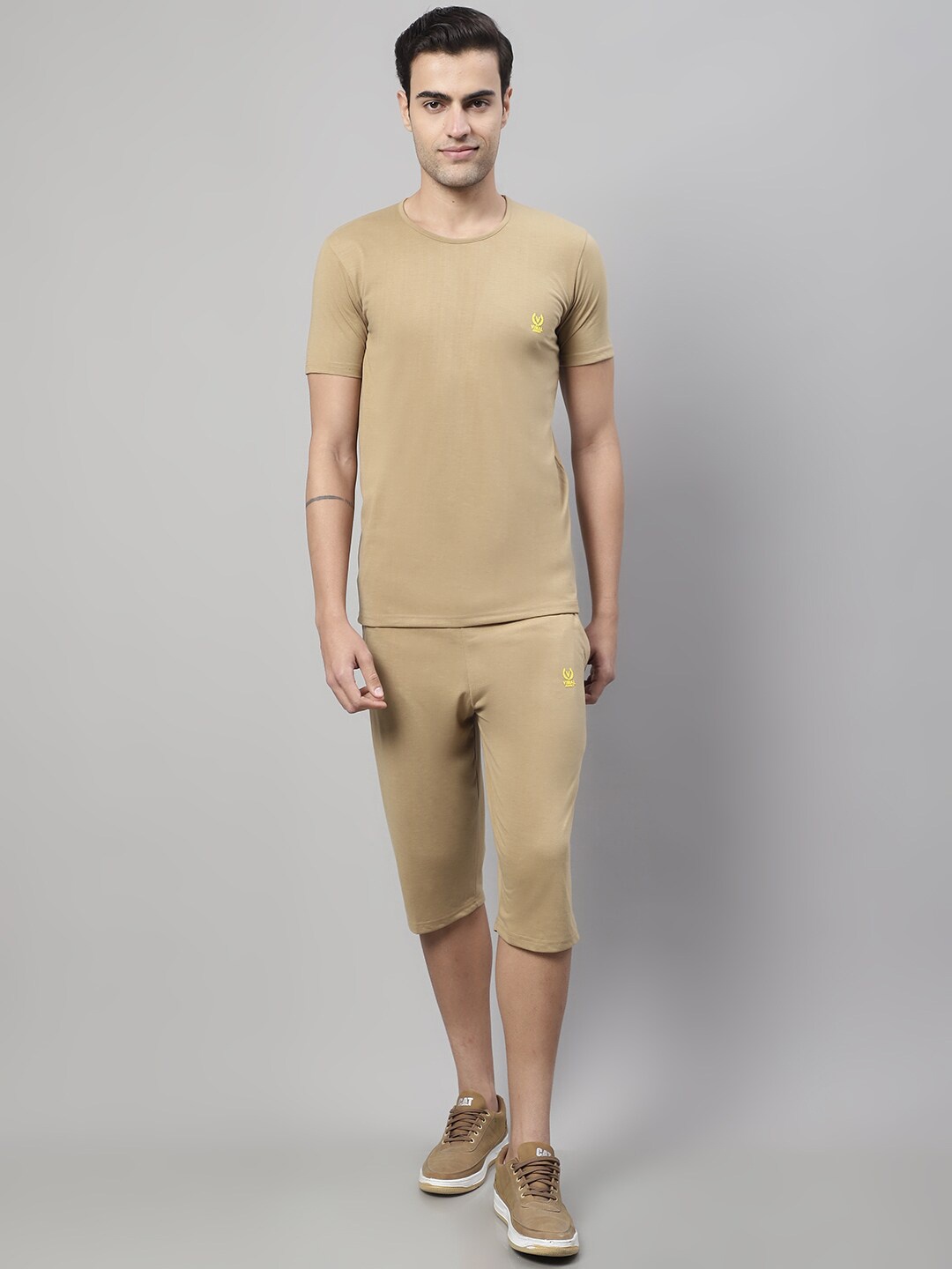 

VIMAL JONNEY Round Neck Short Sleeves Soft and Breathable Comfort Co-Ords, Beige