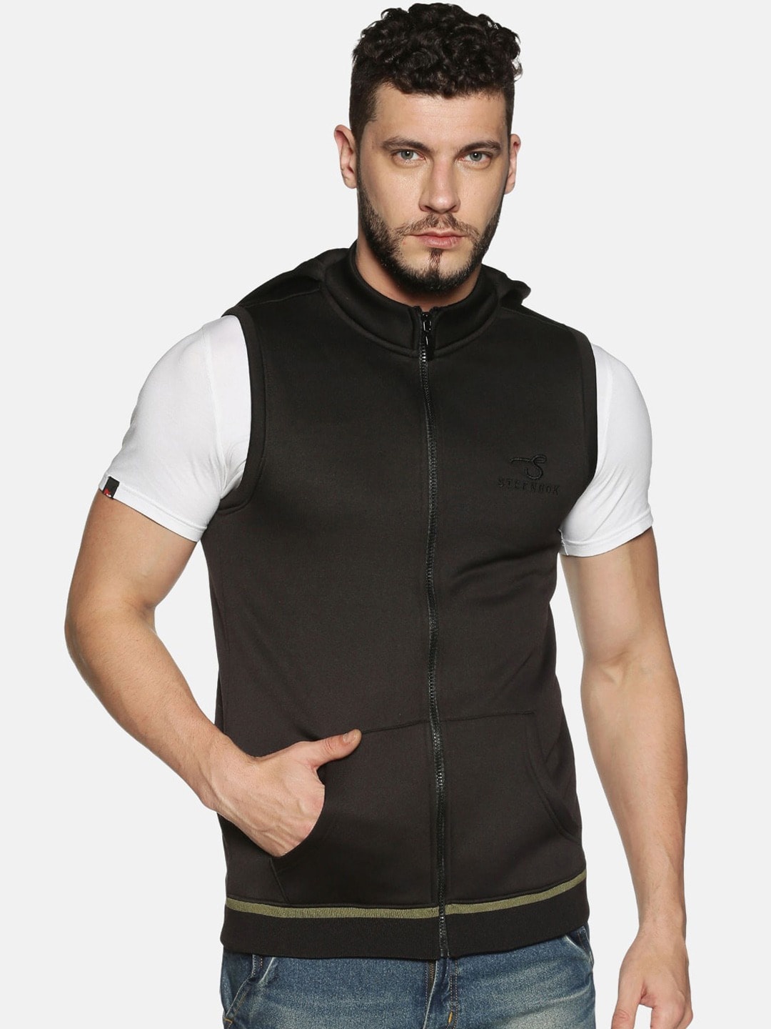 

Steenbok Sleeveless Hooded Cotton Sweatshirt, Black