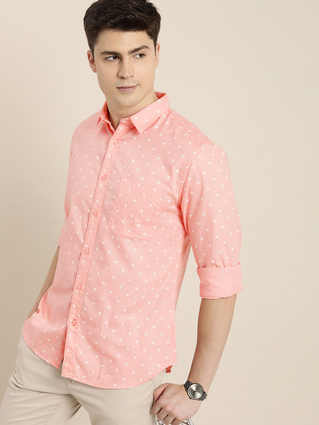 

INVICTUS Slim Fit Conversational Printed Pure Cotton Casual Shirt, Pink