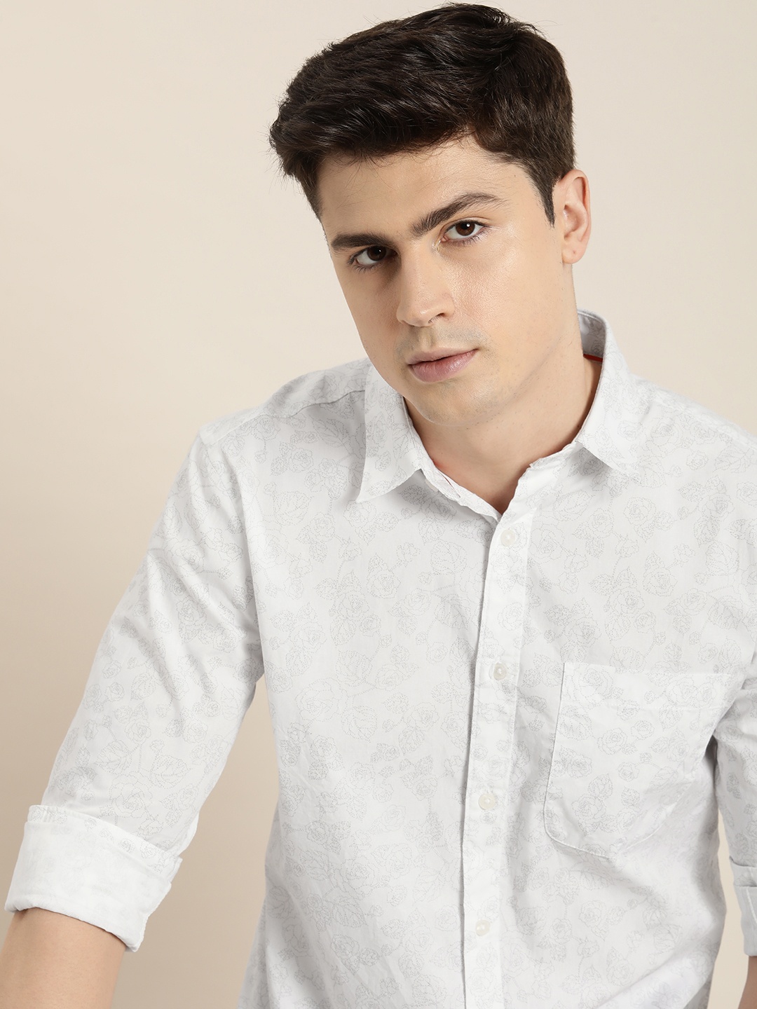 

INVICTUS Men Pure Cotton Slim Fit Floral Opaque Printed Casual Shirt, White
