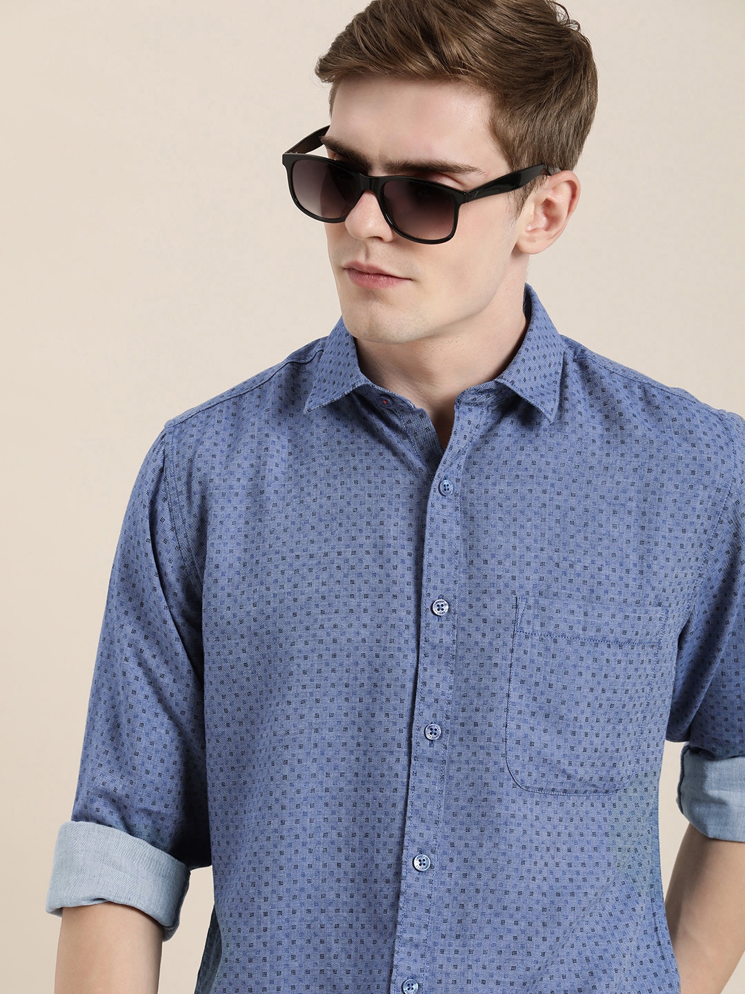 

INVICTUS Pure Cotton Printed Casual Shirt, Blue