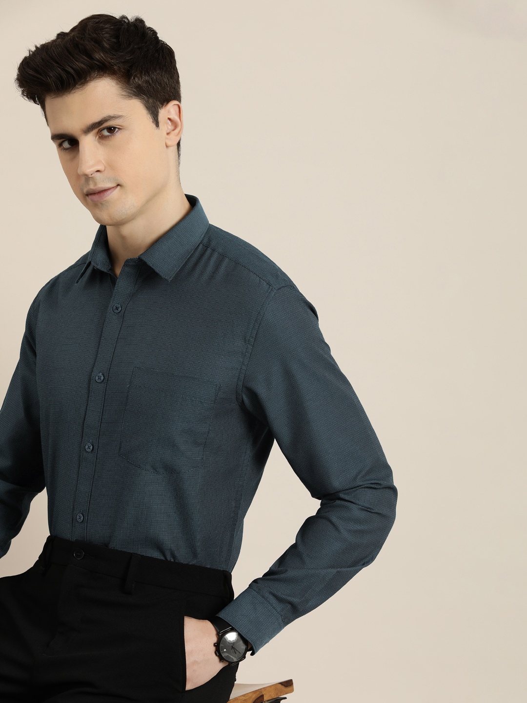 

INVICTUS Slim Fit Opaque Formal Shirt, Green