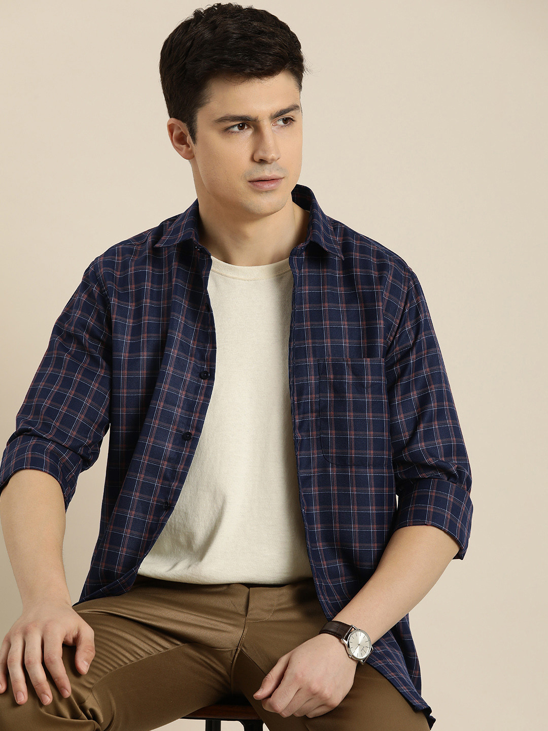

INVICTUS Sport Slim Fit Checked Casual Shirt, Navy blue