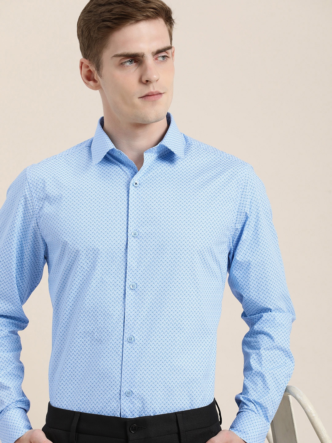 

INVICTUS Pure Cotton Slim Fit Printed Formal Shirt, Blue