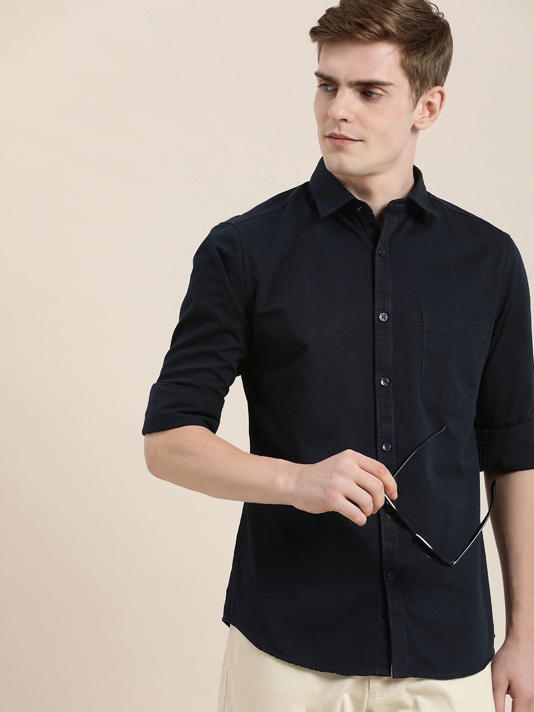 

INVICTUS Pure Cotton Casual Shirt, Navy blue