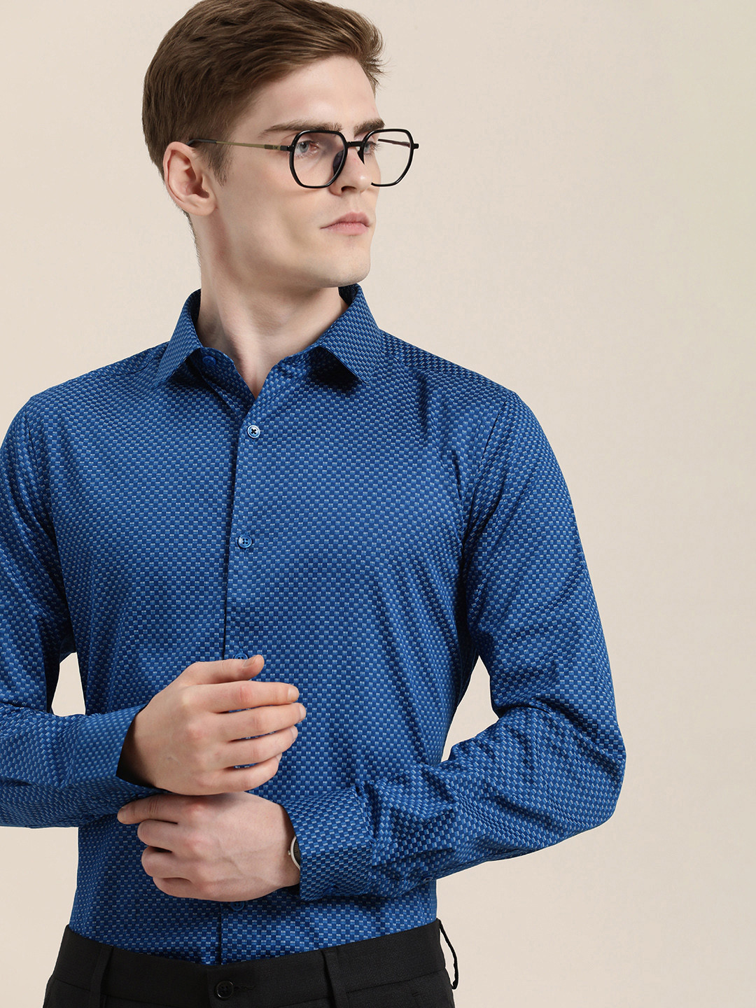 

INVICTUS Pure Cotton Slim Fit Printed Formal Shirt, Blue