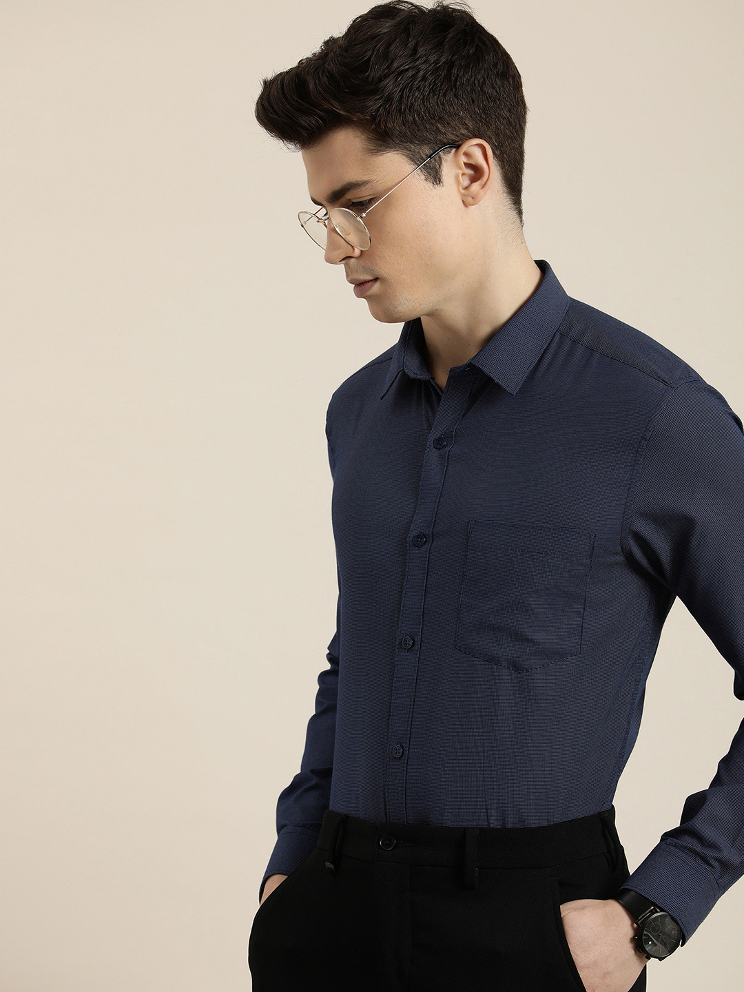

INVICTUS Slim Fit Opaque Formal Shirt, Navy blue