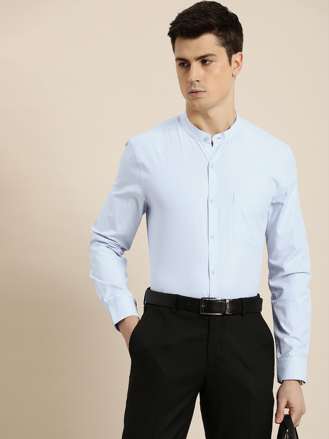 

INVICTUS Band Collar Slim Fit Formal Shirt, Blue