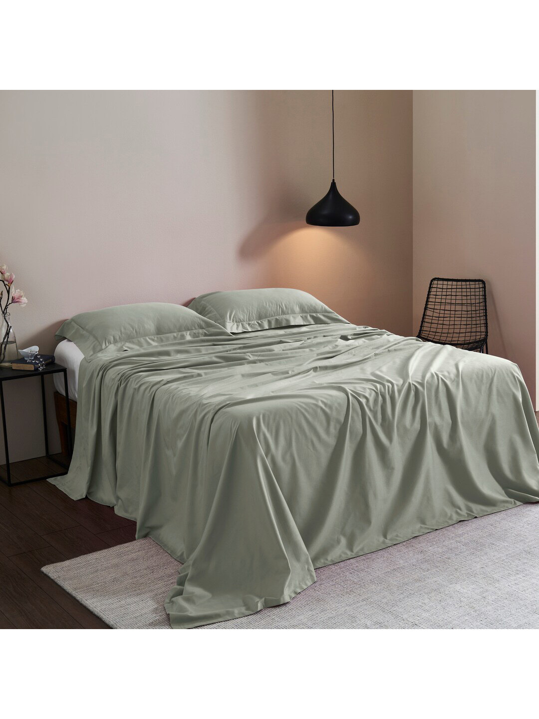 

HOUMN Florence Green 400 TC Cotton King Bedsheet & 2 Pillow Covers