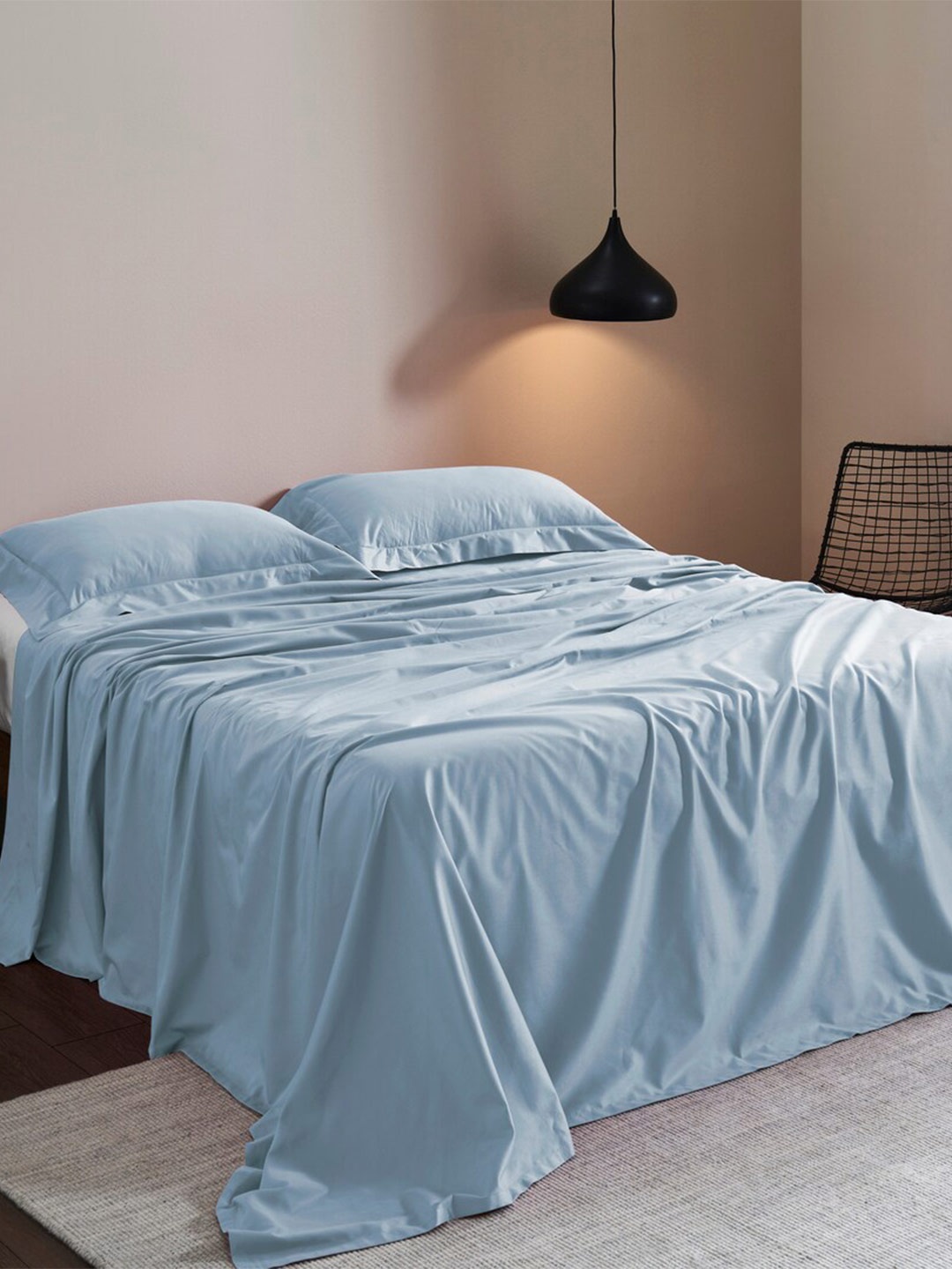 

HOUMN Blue 500 TC Cotton King Bedsheet With 2 Pillow Covers