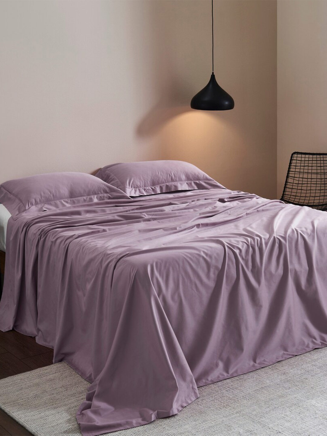

HOUMN Florence Stitch Purple 400 TC Cotton King Bedsheet With 2 Pillow Covers