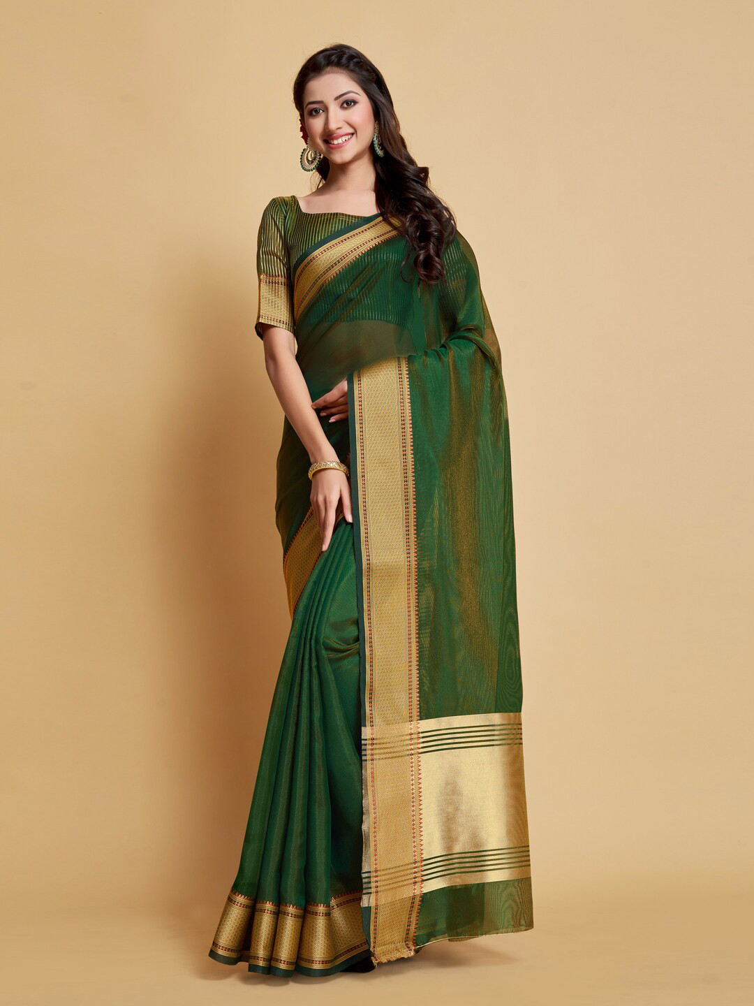 

GAJARAI Zari Organza Saree, Green