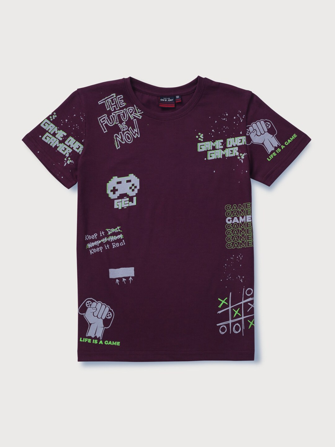 

Gini and Jony Infant Boys Typography Printed Round Neck Cotton T-shirt, Purple