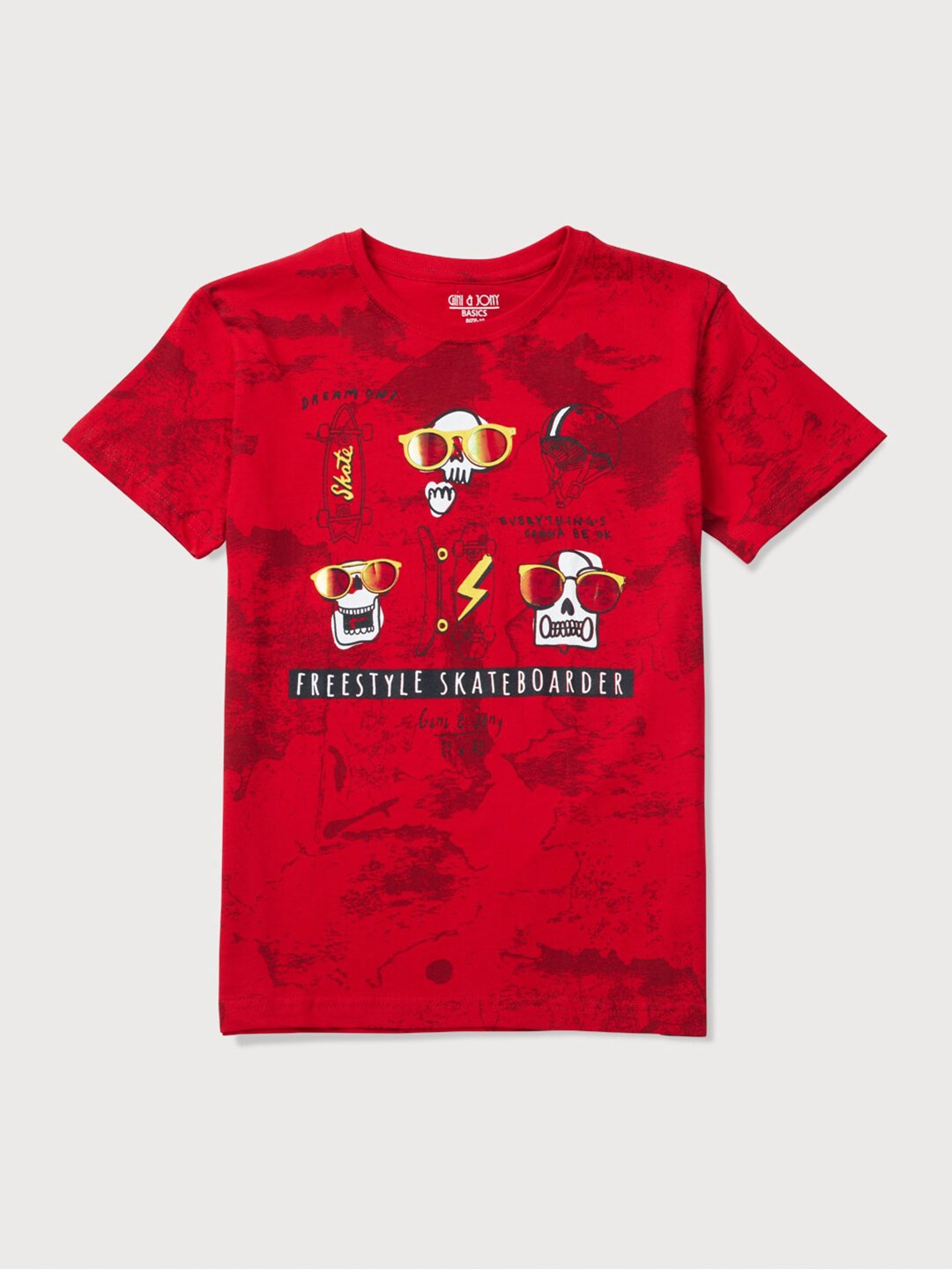 

Gini and Jony Boys Graphic Printed Cotton T-Shirt, Red