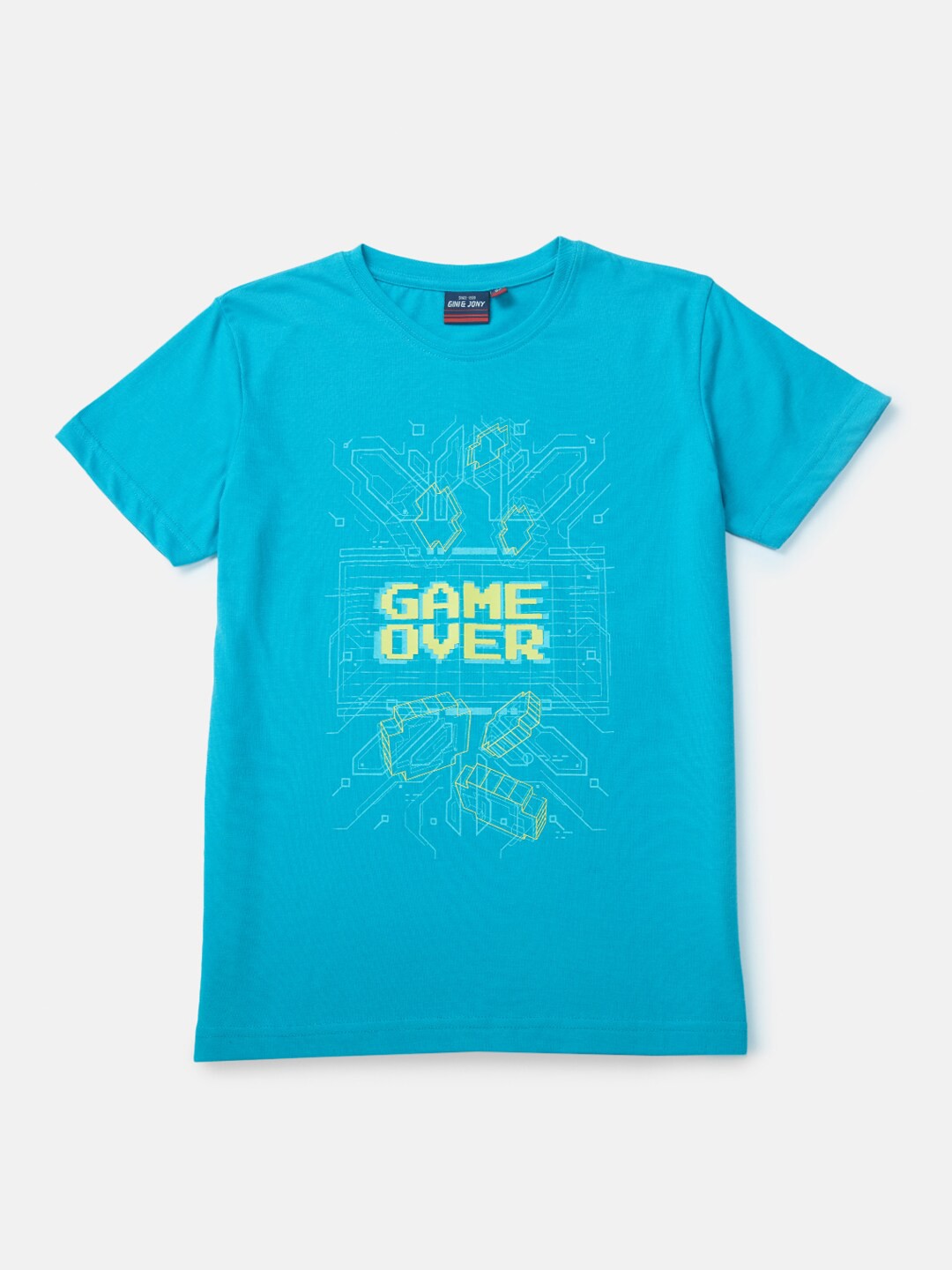 

Gini and Jony Boys Typography Printed Cotton T-shirt, Green