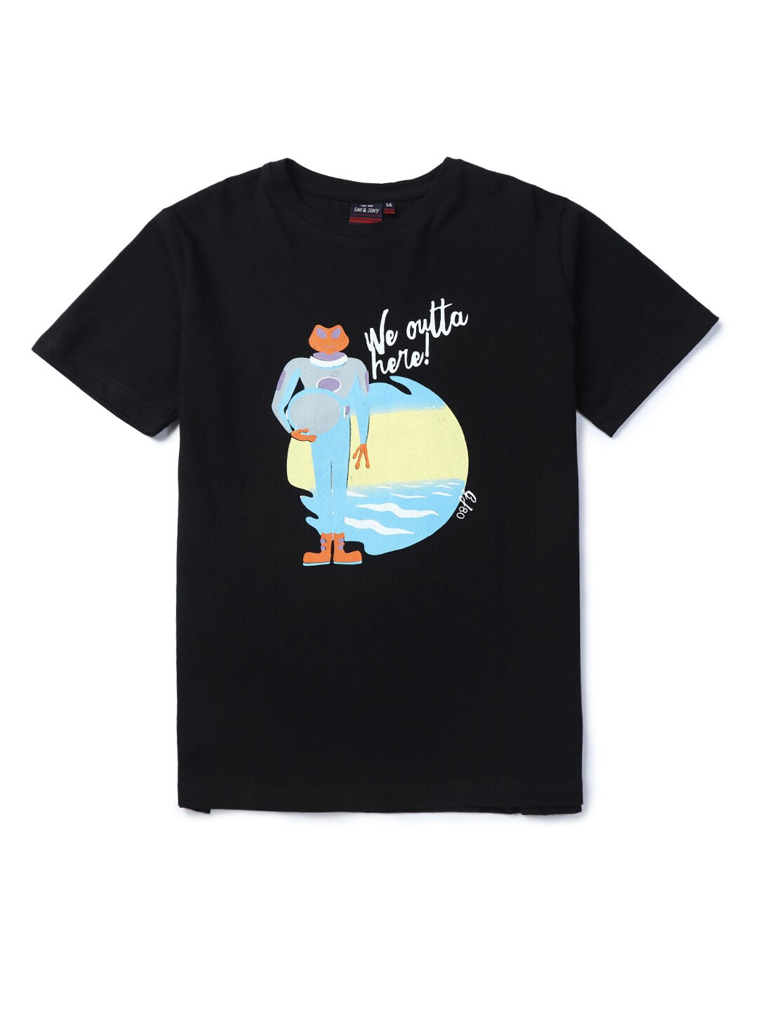 

Gini and Jony Boys Graphic Printed Cotton T-shirt, Black