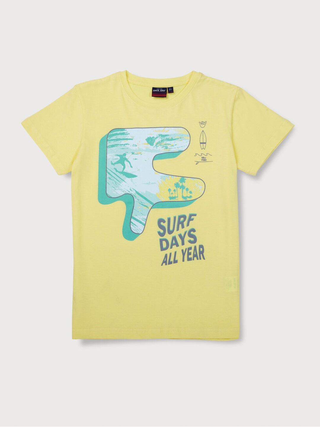 

Gini and Jony Boys Graphic Printed Round Neck Cotton T-shirt, Yellow