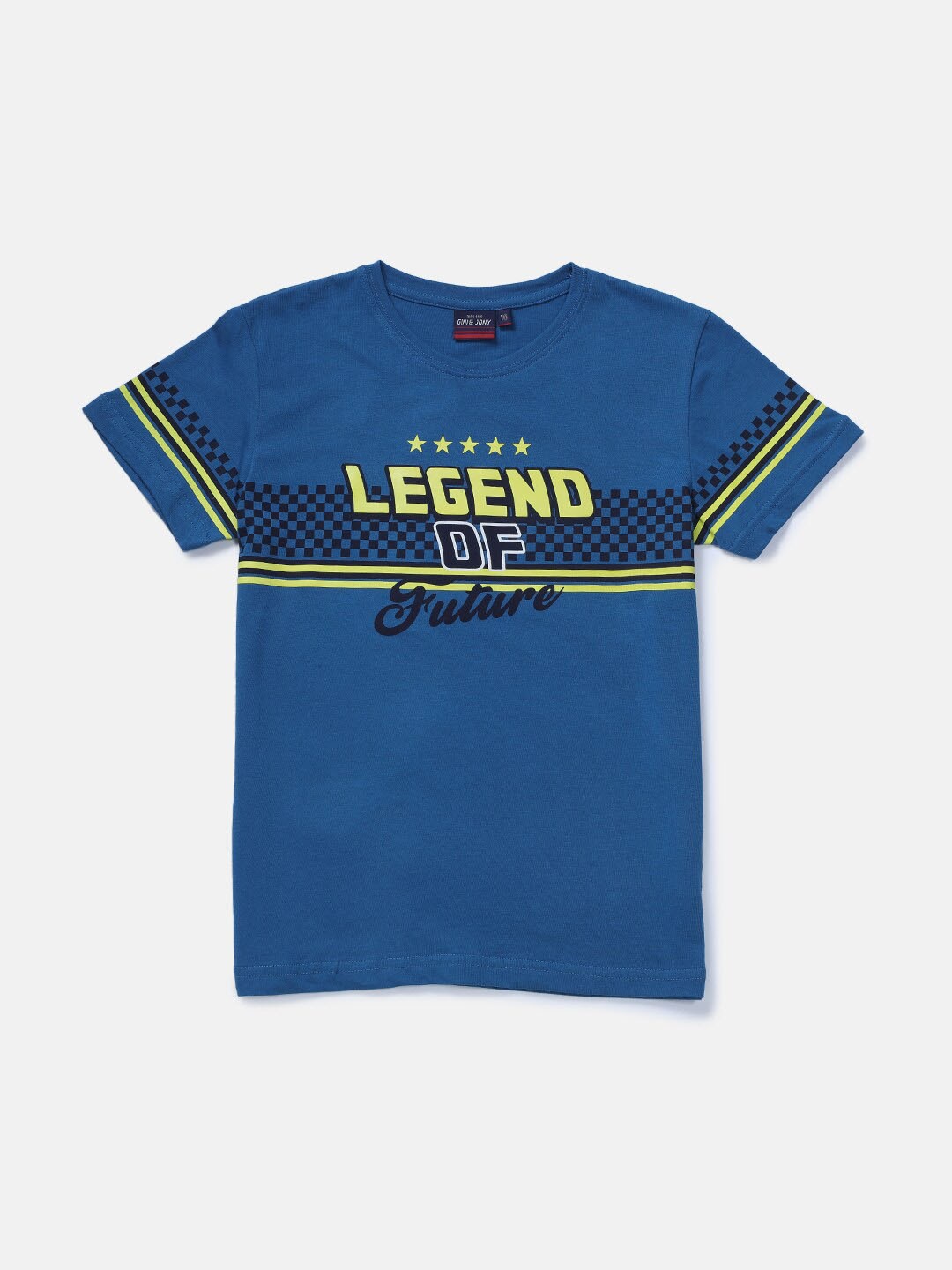 

Gini and Jony Boys Typography Printed Cotton T-shirt, Blue