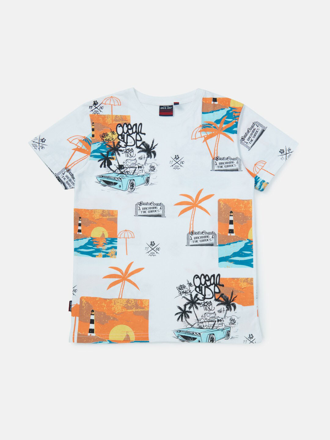 

Gini and Jony Boys White Floral Printed Applique T-shirt