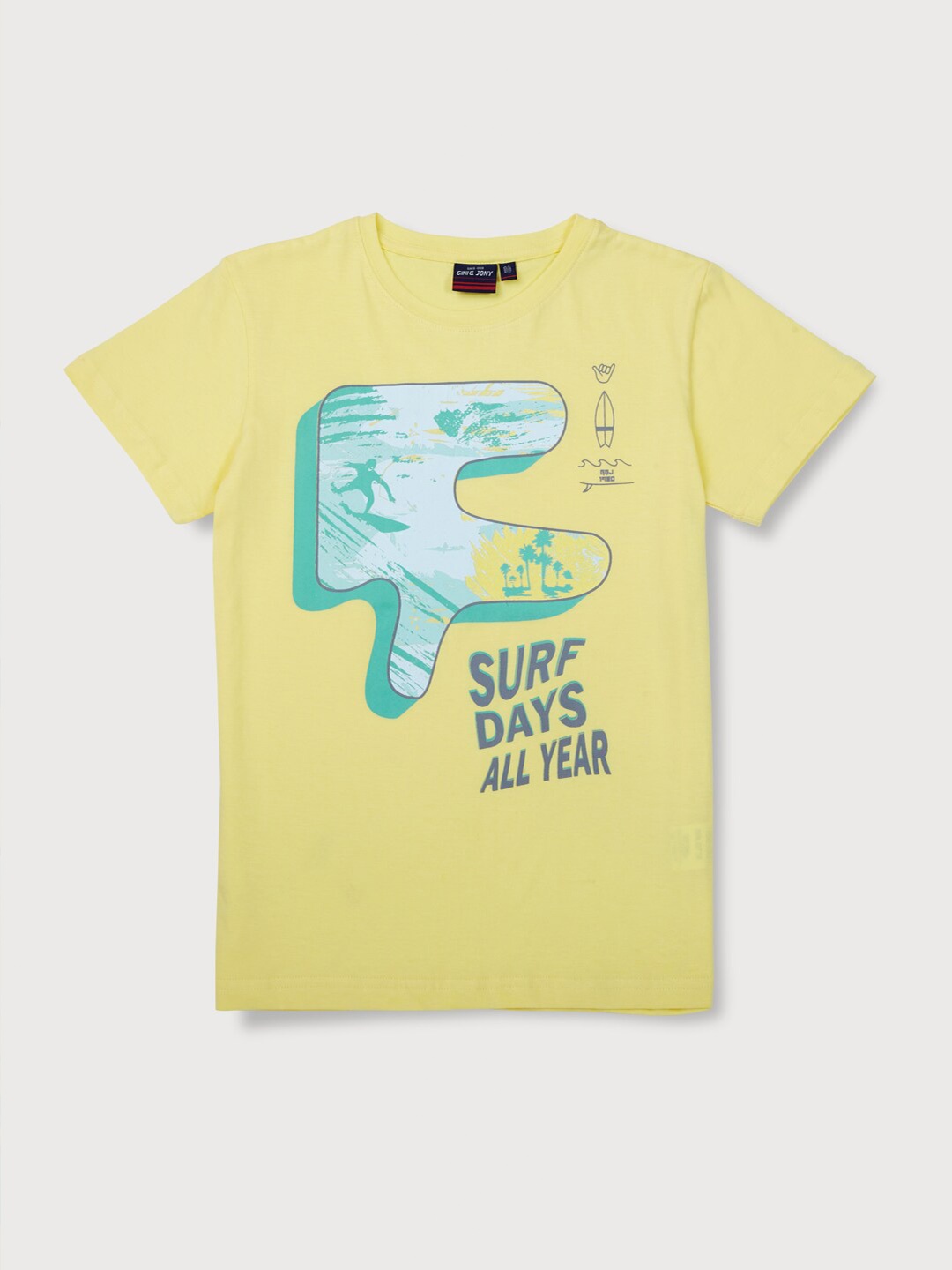 

Gini and Jony Boys Graphic Printed Round Neck Cotton T-shirt, Yellow