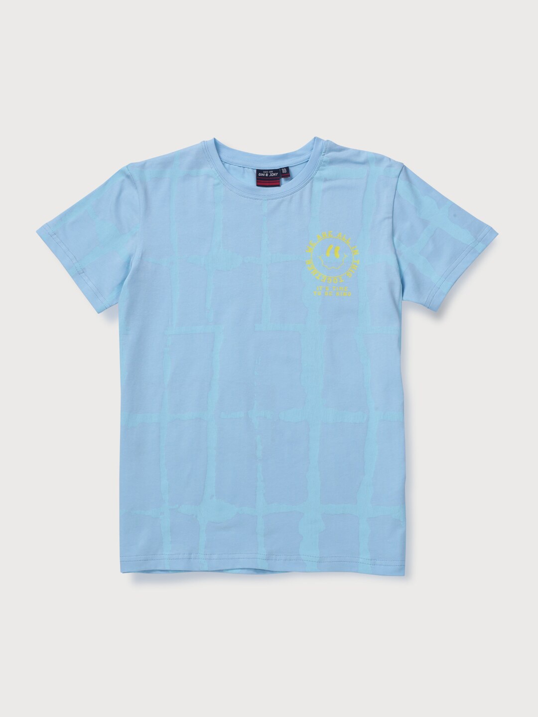 

Gini and Jony Boys Checked Cotton T-shirt, Blue
