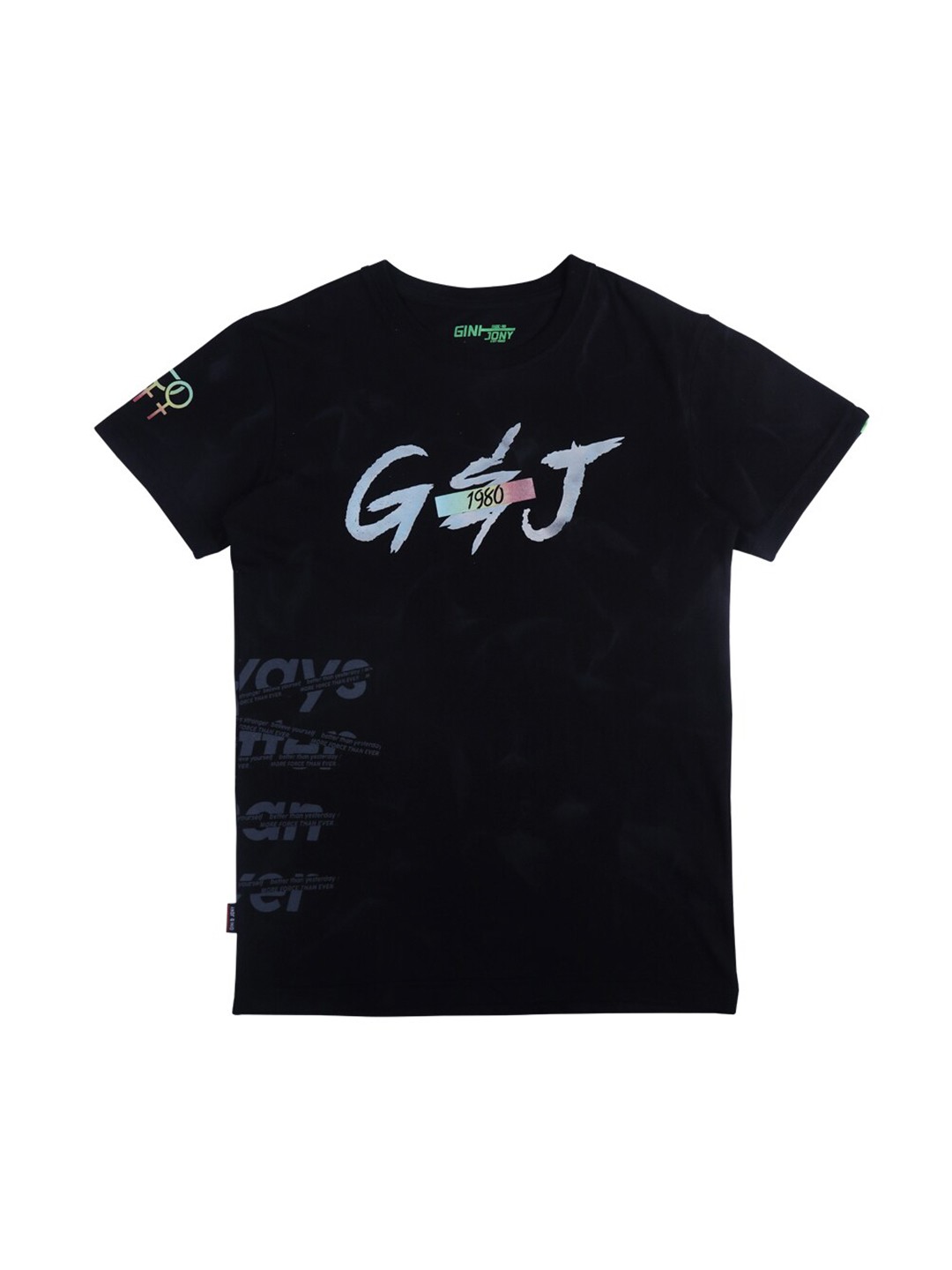 

Gini and Jony Infants Boys Typography Printed Cotton T-shirt, Black