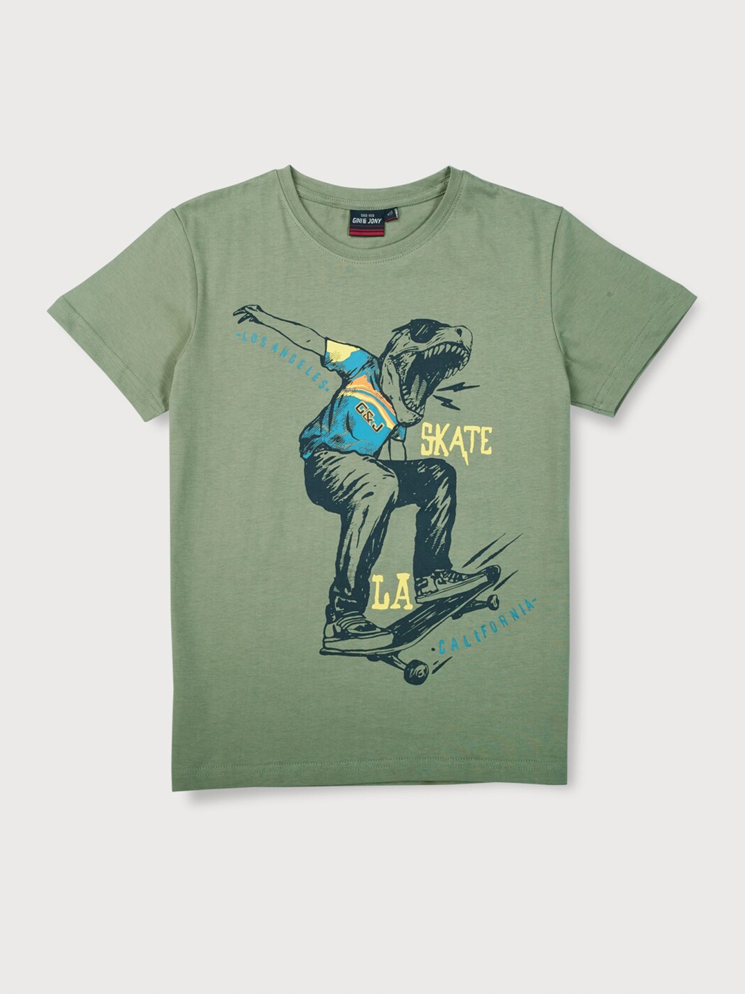 

Gini and Jony Boys Graphic Printed Cotton T-shirt, Olive