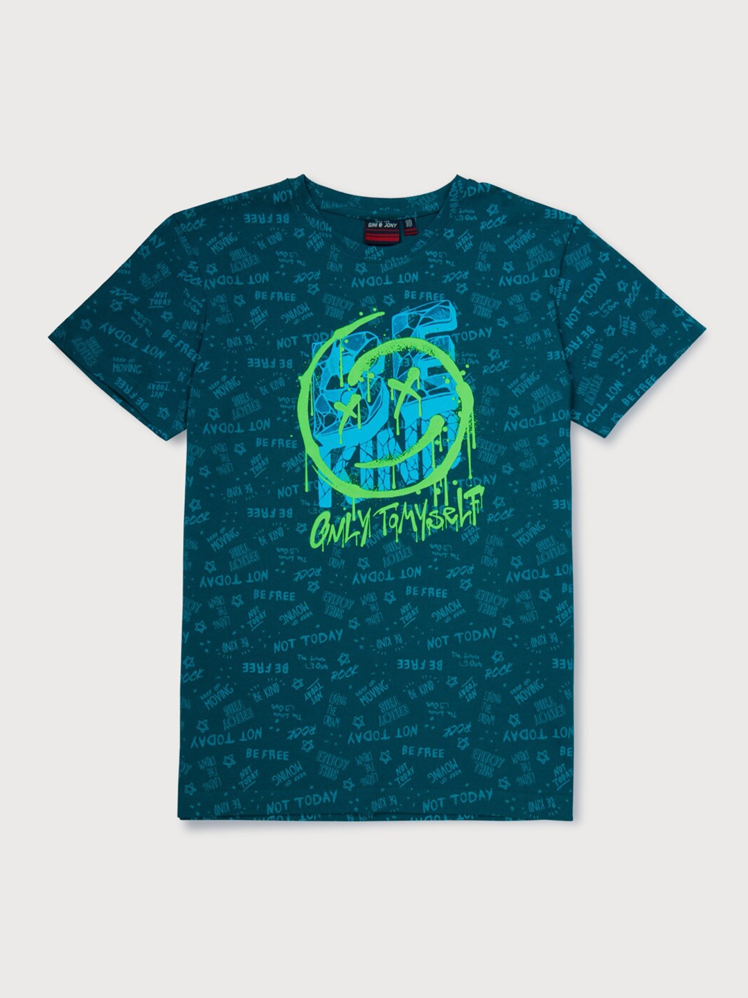 

Gini and Jony Boys Typography Printed Cotton T-shirt, Teal