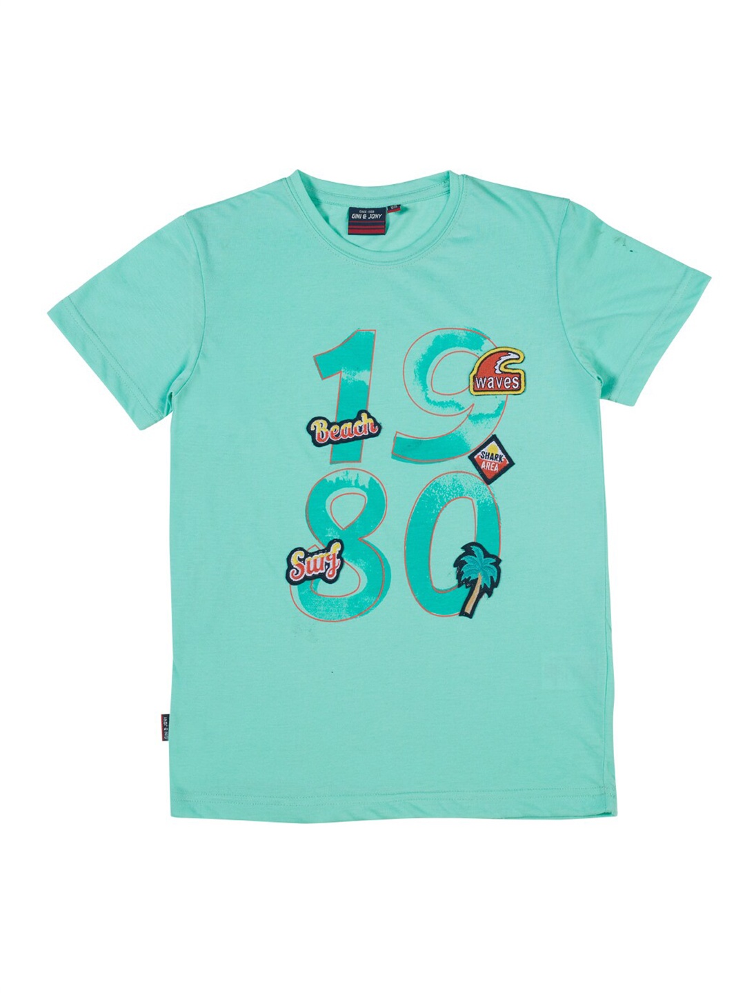 

Gini and Jony Boys Typography Printed Cotton T-shirt, Green