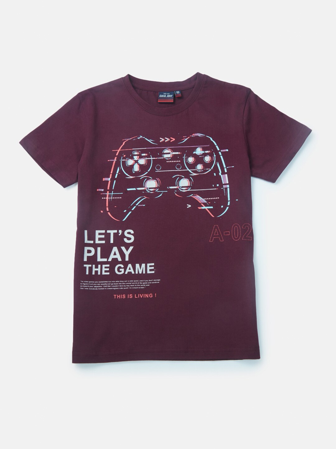 

Gini and Jony Boys Graphic Printed Cotton T-shirt, Burgundy