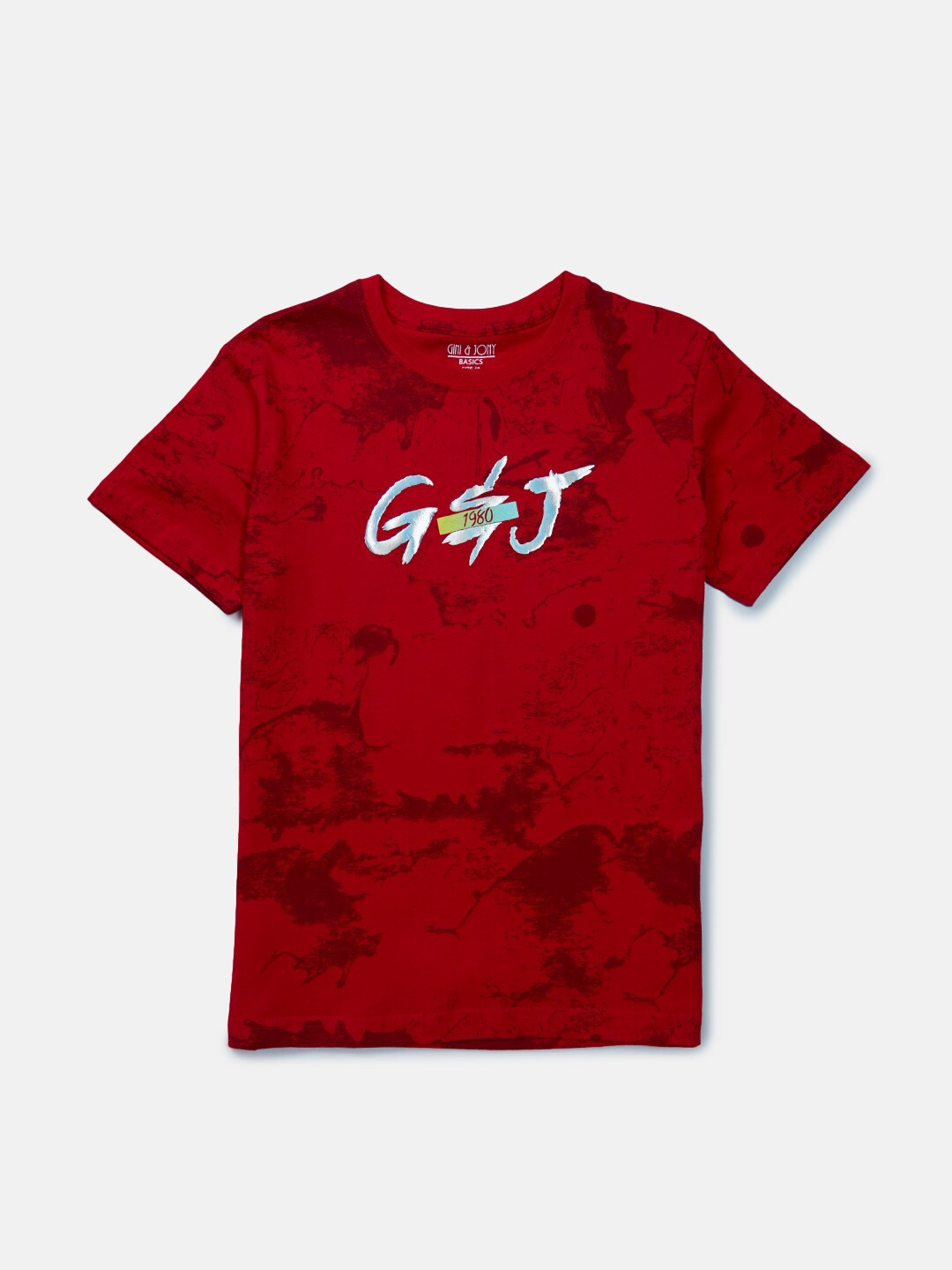 

Gini and Jony Boys Typography Printed Cotton T-shirt, Red