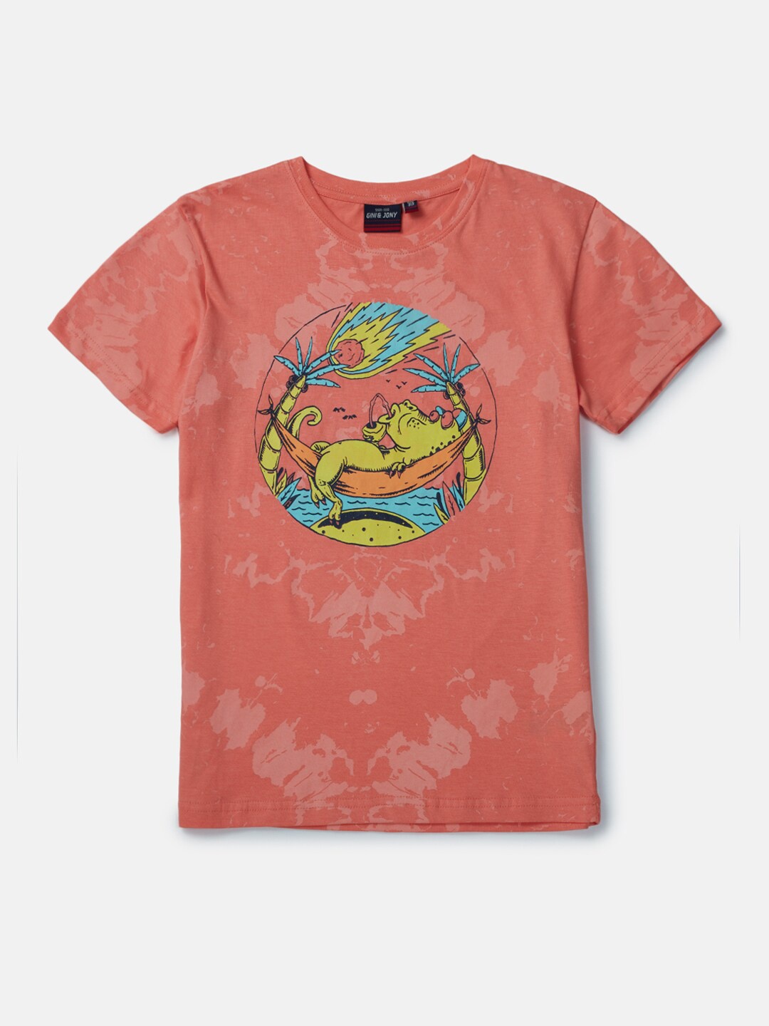 

Gini and Jony Boys Graphic Printed Round Neck Short Sleeves Cotton T-shirt, Peach