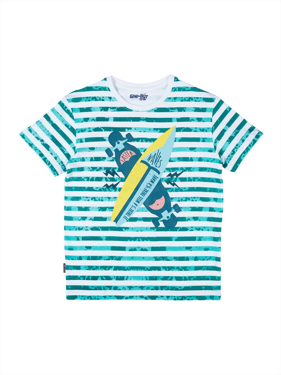 

Gini and Jony Boys Horizontal Striped Round Neck Cotton T-shirt, Blue