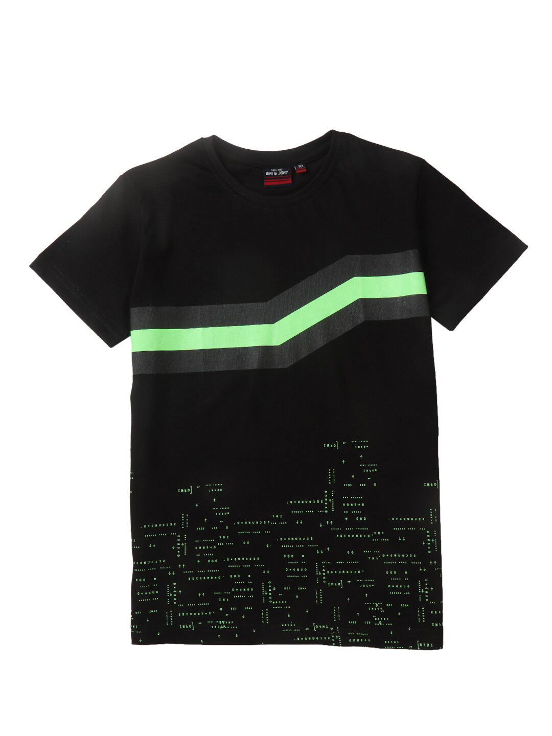 

Gini and Jony Boys Colourblocked Round Neck Cotton T-shirt, Black