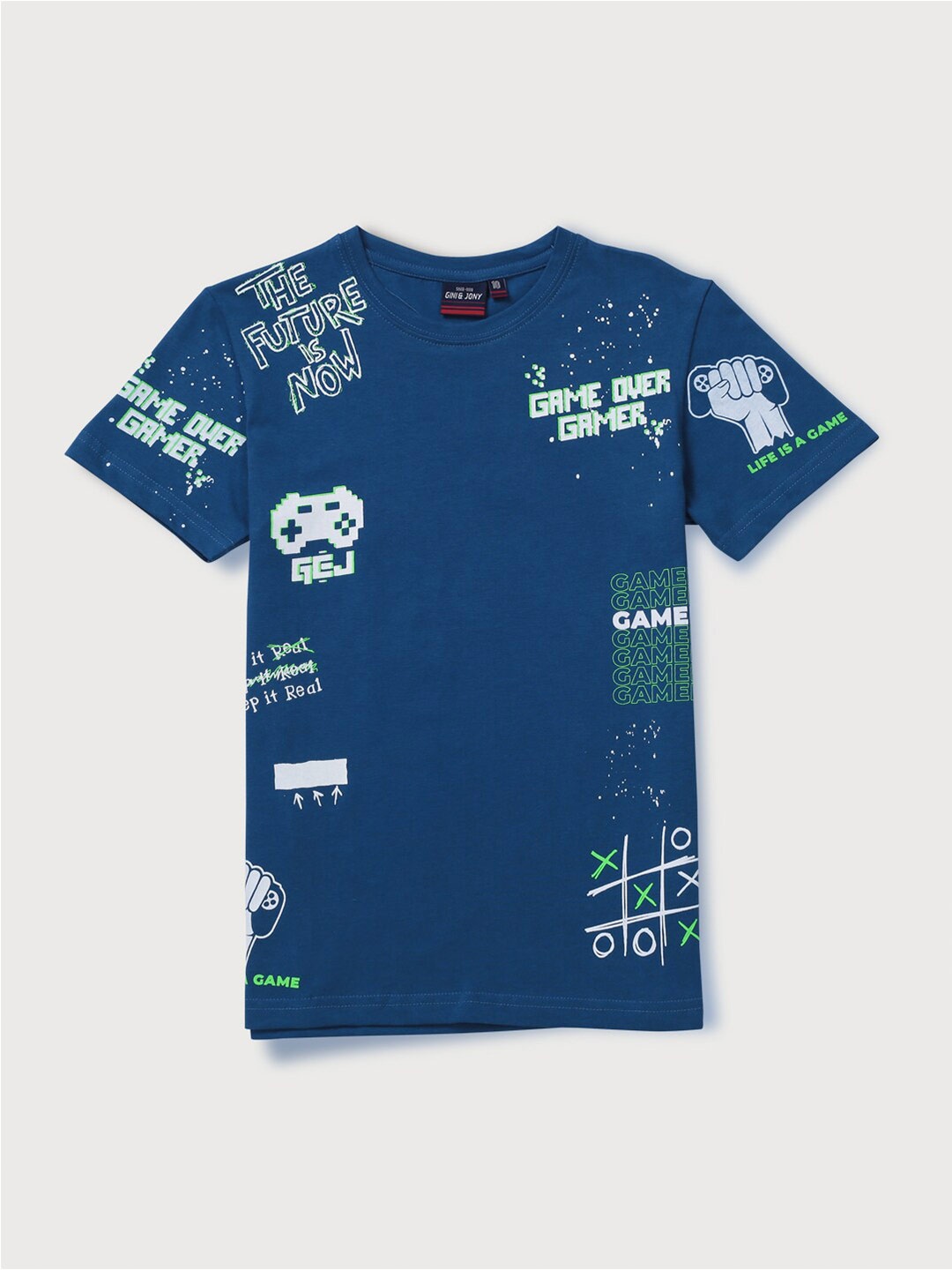 

Gini and Jony Boys Typography Printed Cotton T-shirt, Teal